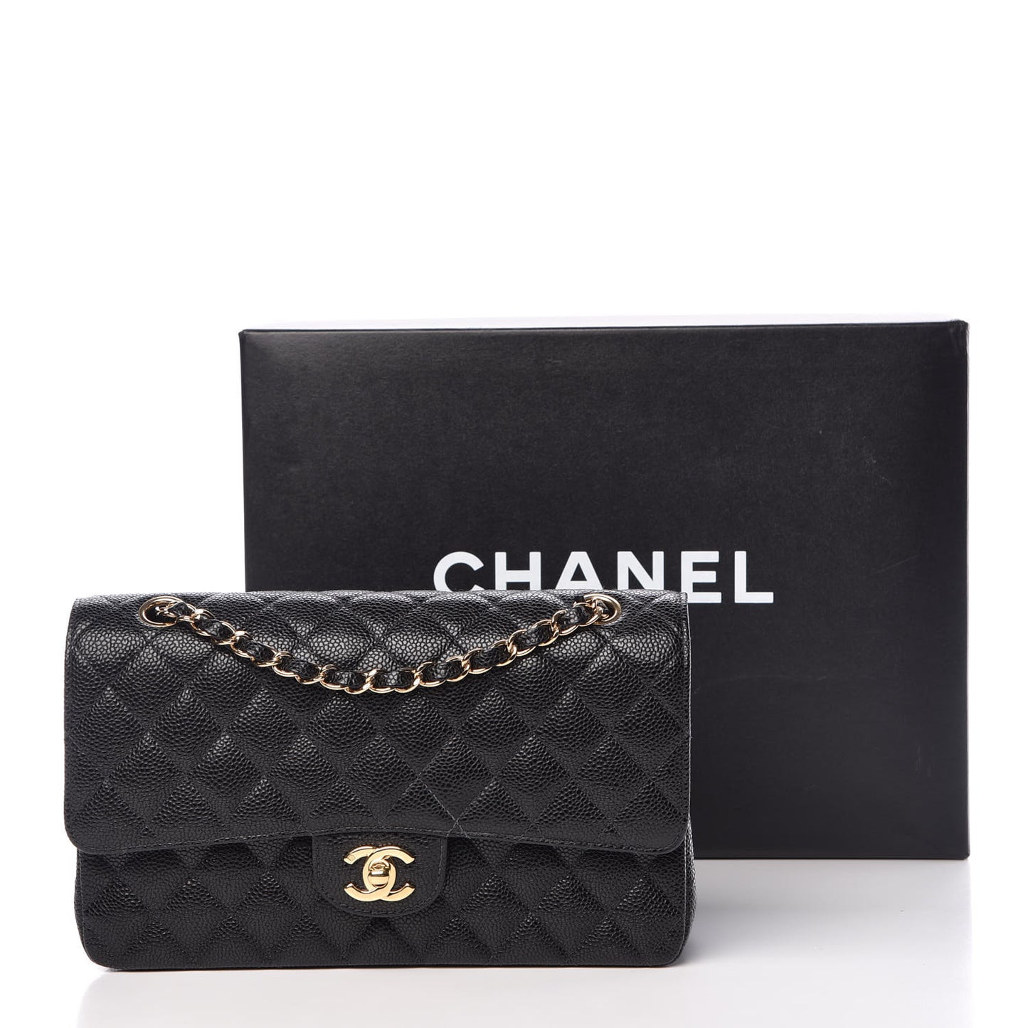 Caviar Quilted Medium Double Flap Black