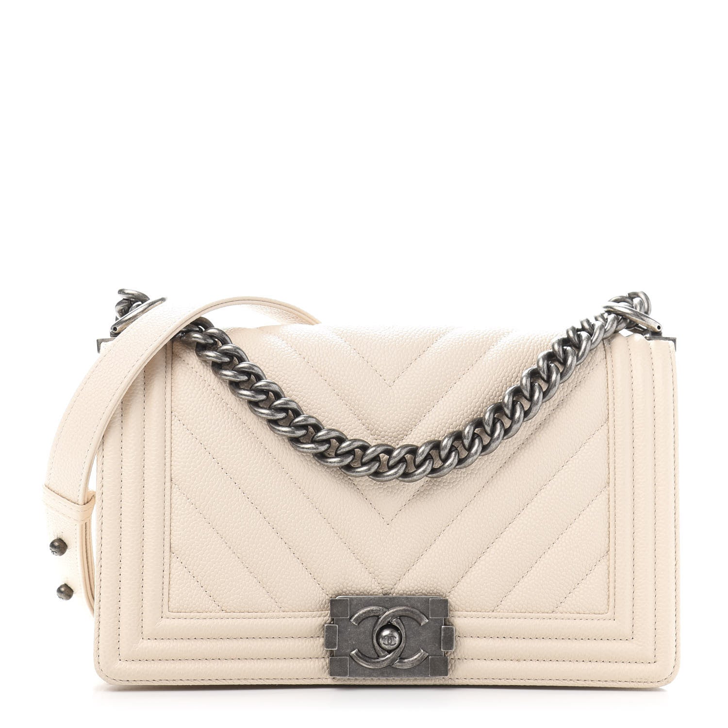 Chanel Caviar Chevron Quilted Medium Boy Flap Light Beige 1 of 10