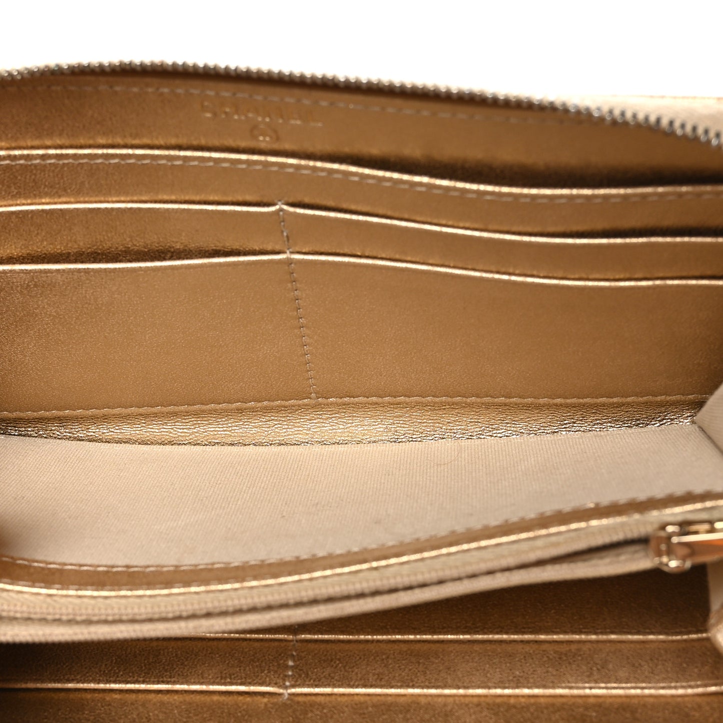 Metallic Lambskin Quilted Large Gusset Zip Around Wallet Gold