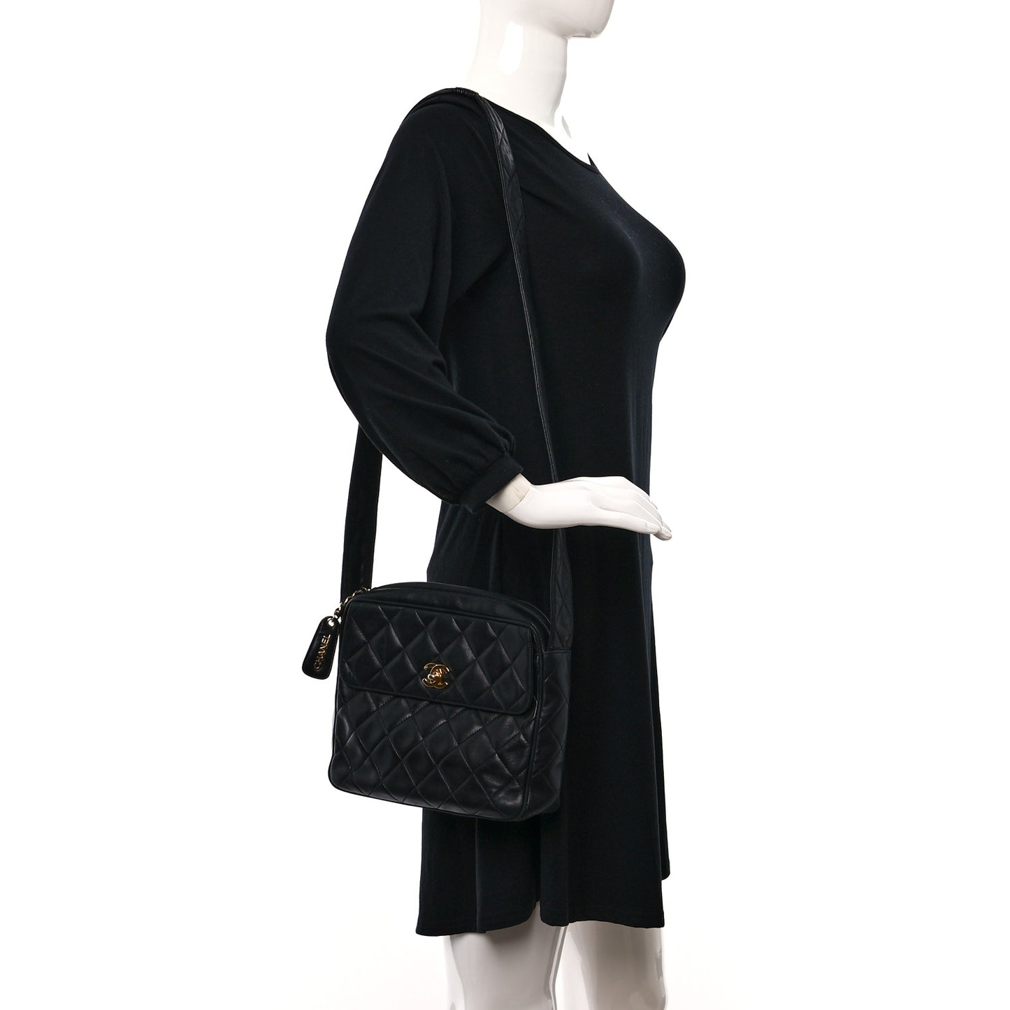 Lambskin Quilted Flap Camera Case Black