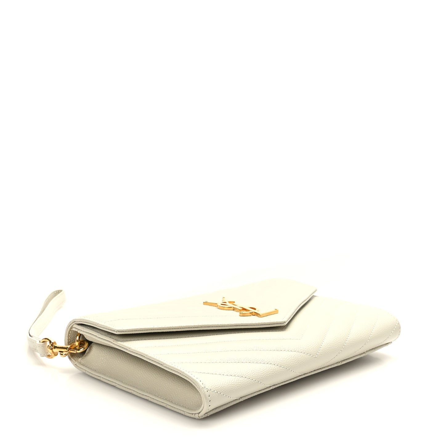 Grain De Poudre Matelasse Chevron Monogram Envelope Clutch Blanc Vintage