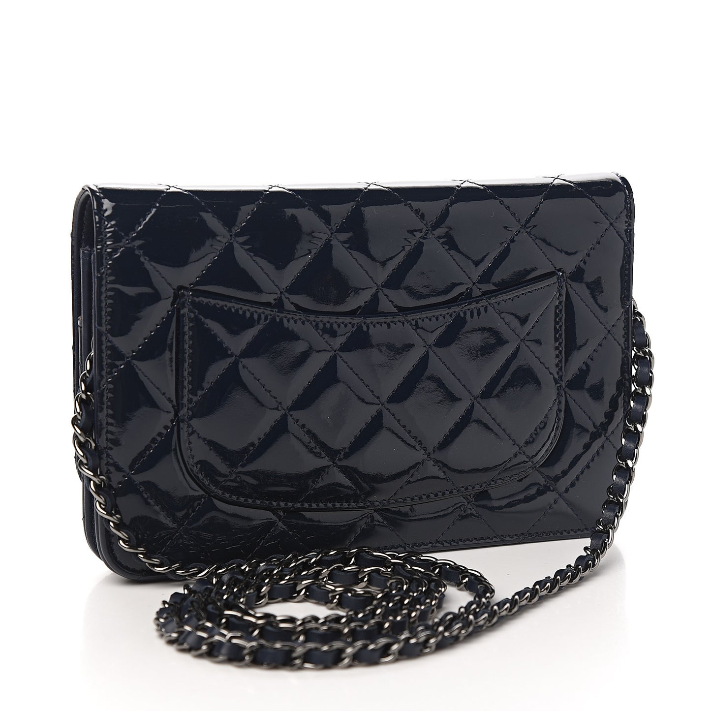 Patent Quilted Wallet On Chain WOC Navy Blue