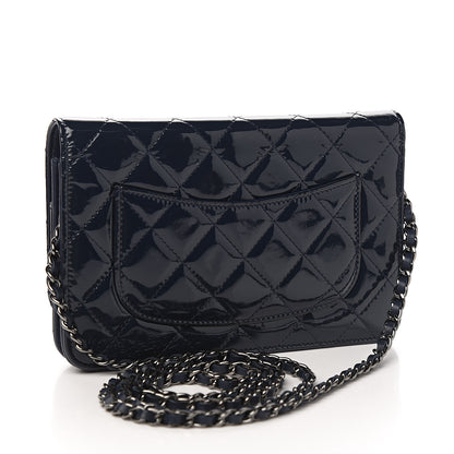 Chanel Patent Quilted Wallet On Chain WOC Navy Blue 2 of 9