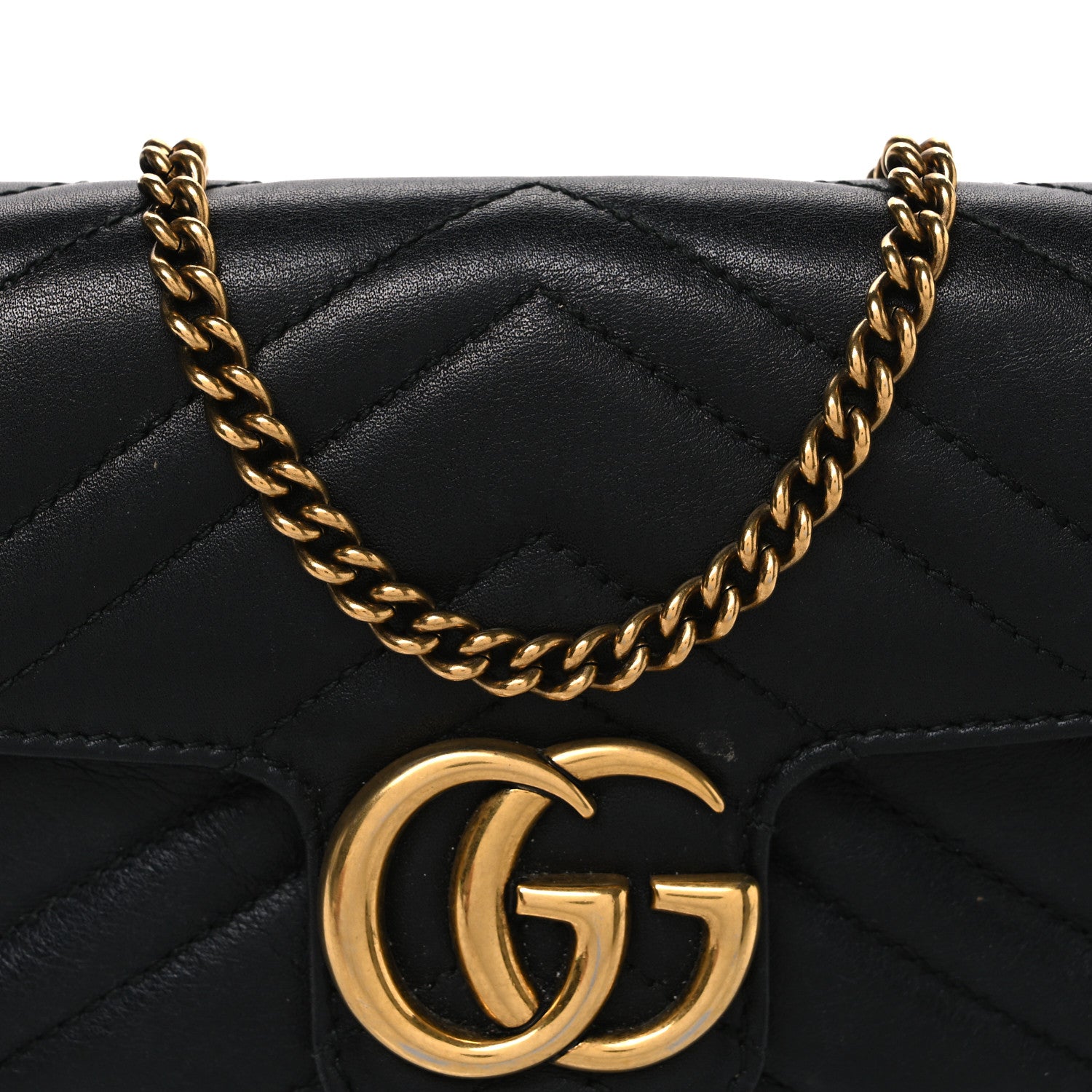 Gucci Calfskin Matelasse Super Mini GG Marmont Shoulder Bag Black 8 of 11