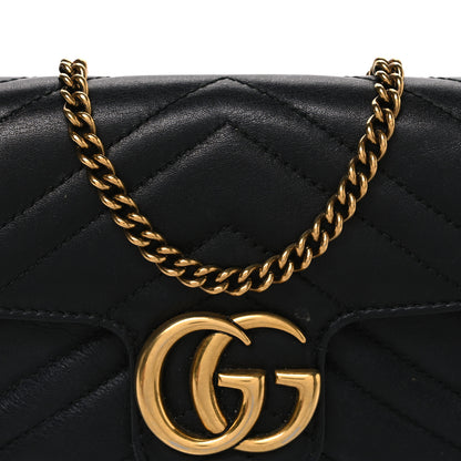 Gucci Calfskin Matelasse Super Mini GG Marmont Shoulder Bag Black 8 of 11