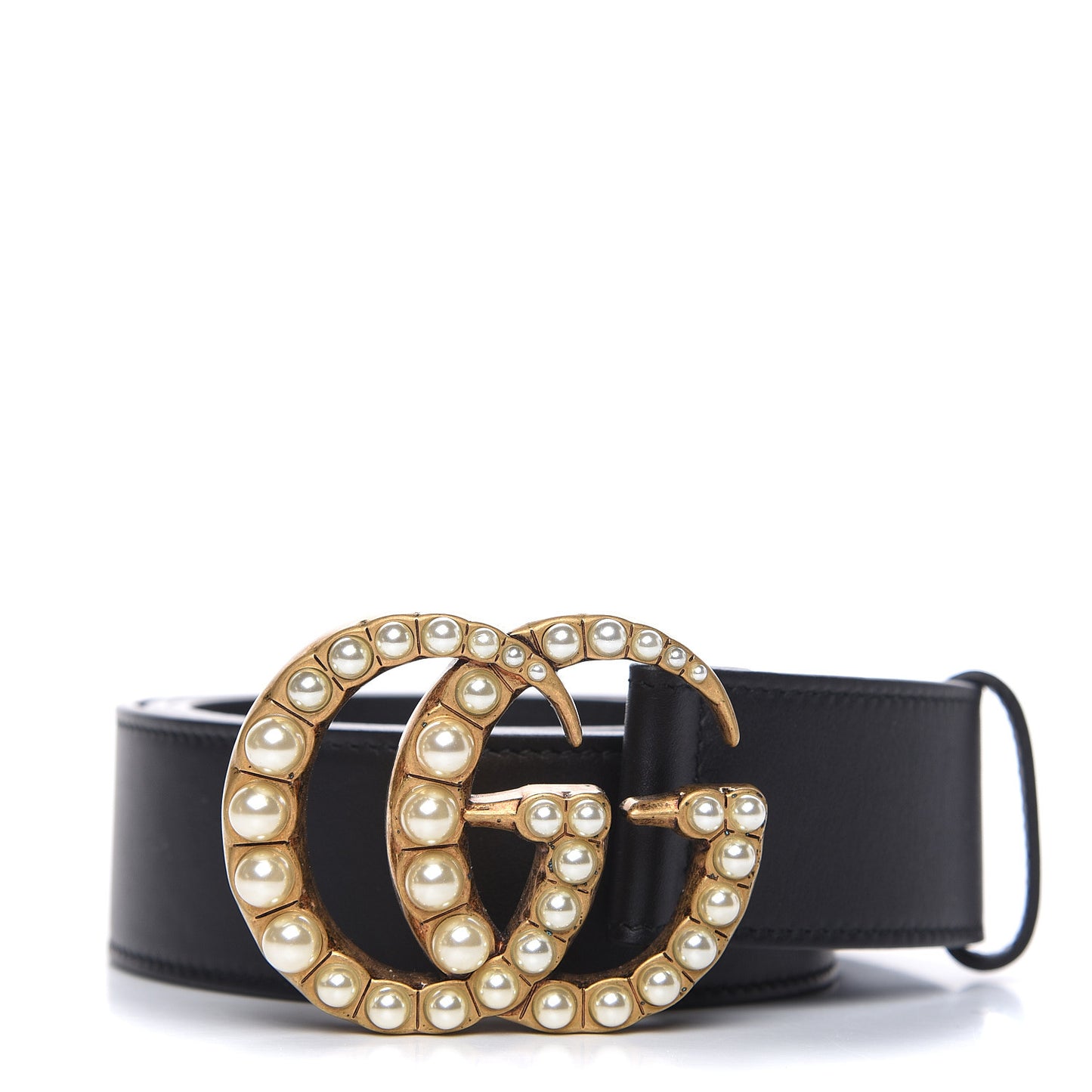 Moon Calfskin Pearl Double G 40mm Belt 95 38 Black Cream
