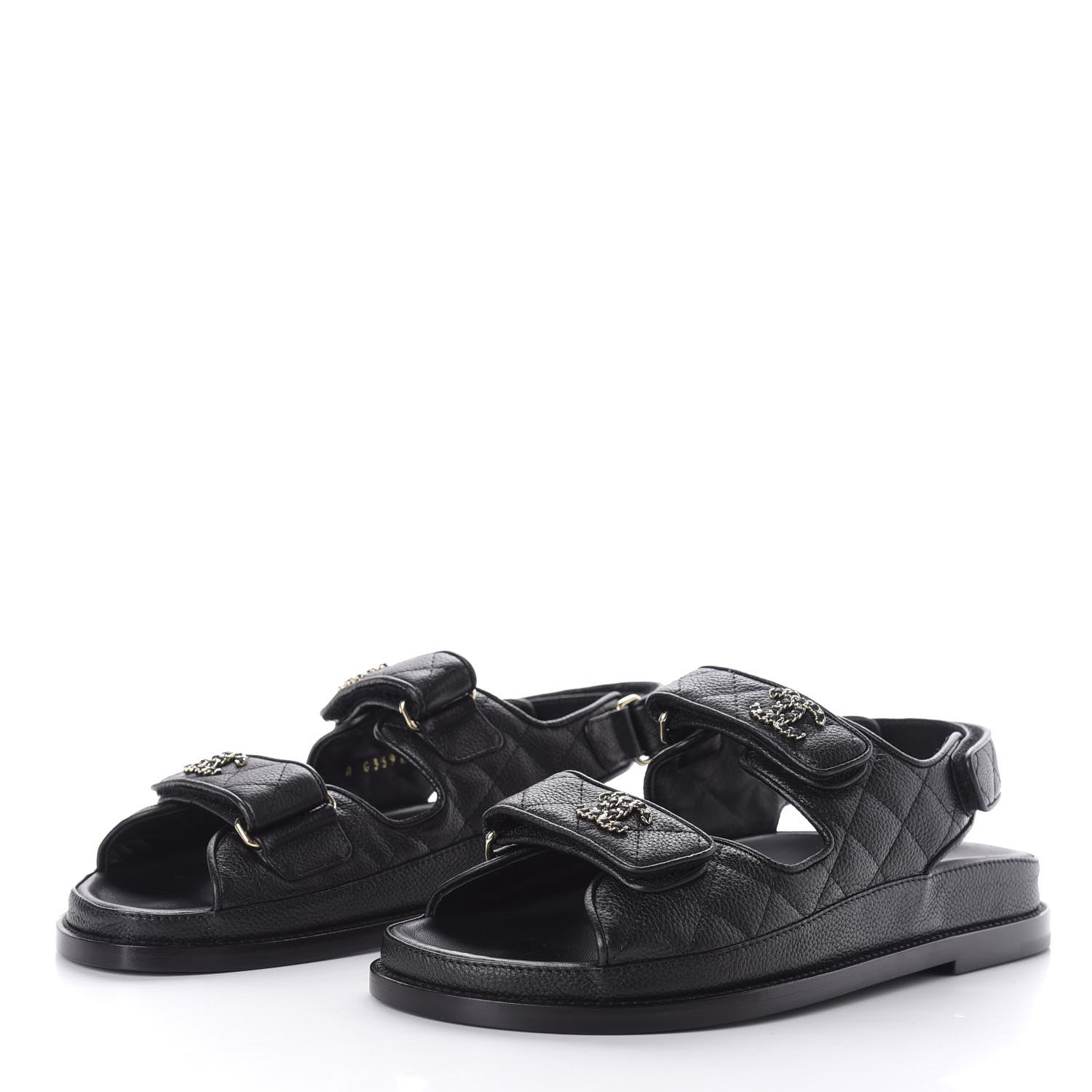 Chanel Grained Calfskin Velcro Dad Sandals 36.5 Black 3 of 10