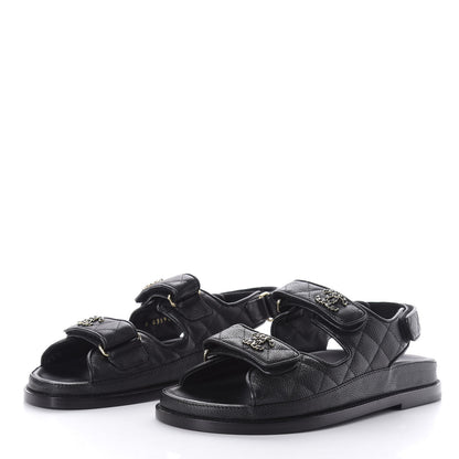 Chanel Grained Calfskin Velcro Dad Sandals 36.5 Black 3 of 10