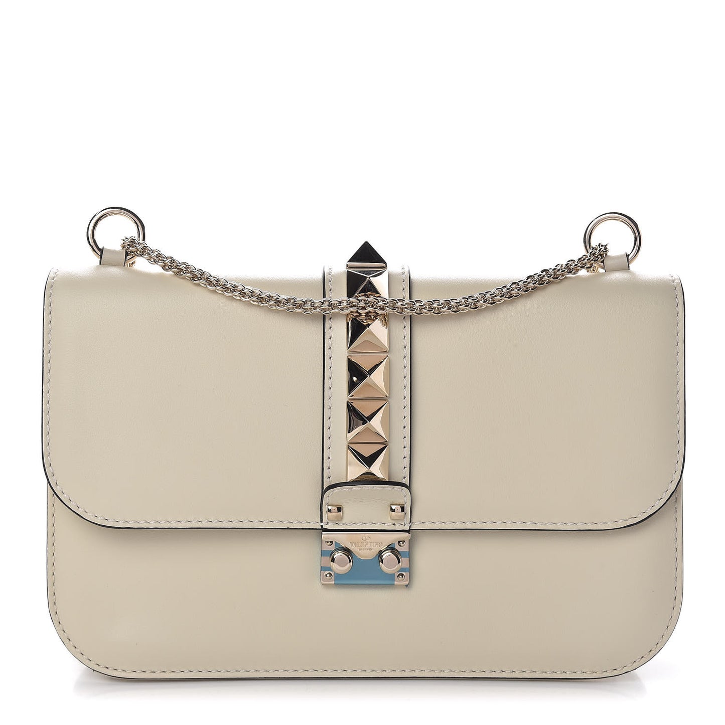 Vitello Medium Glam Lock Rockstud Flap Light Ivory