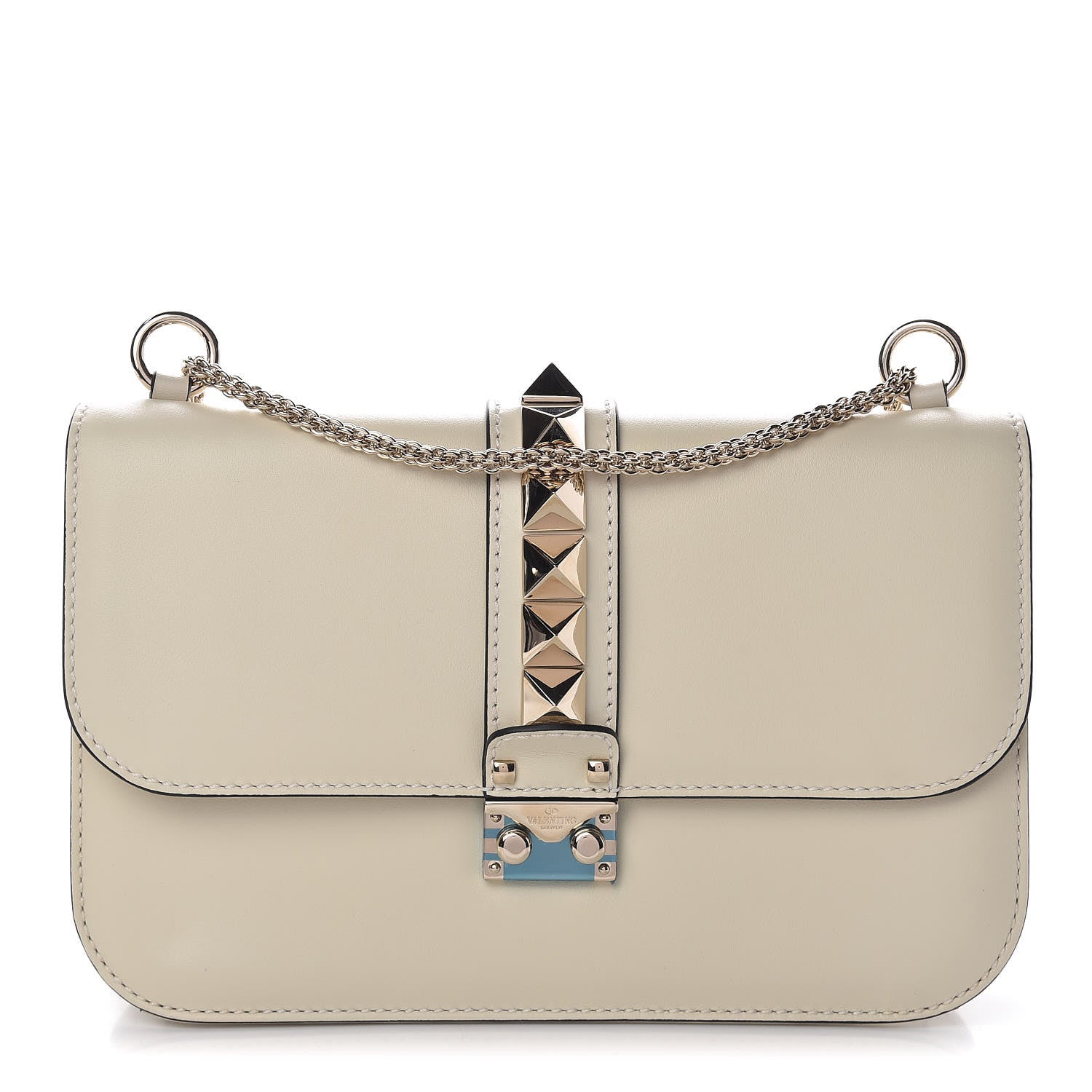 Valentino Garavani Vitello Medium Glam Lock Rockstud Flap Light Ivory 1 of 12