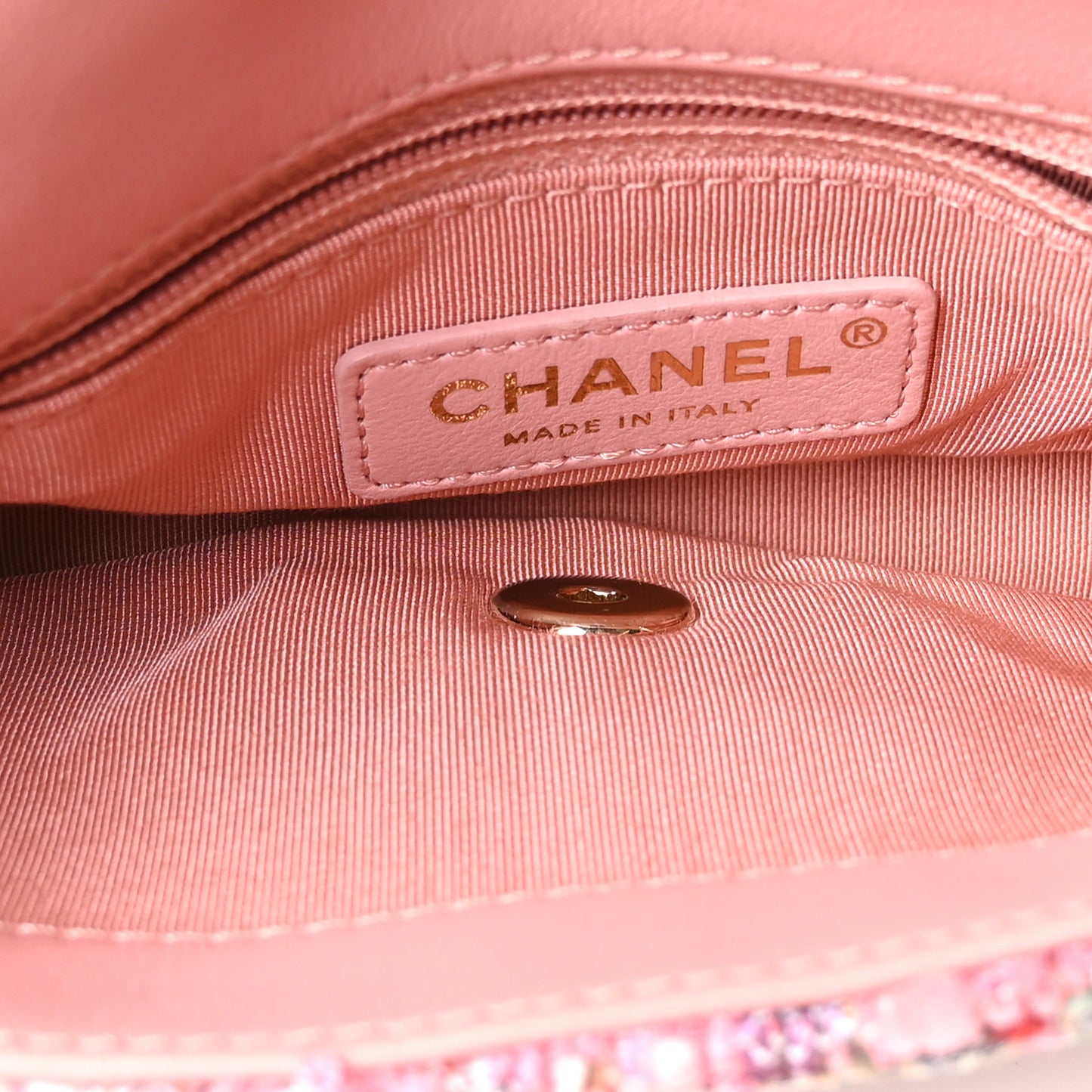 Tweed Mini Pearl Handle Flap Pink Beige Orange Ecru