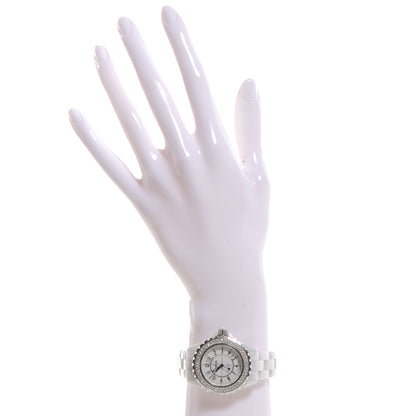 Chanel Stainless Steel Ceramic Diamond Pave Bezel 33mm J12 Quartz Watch White 2 of 5