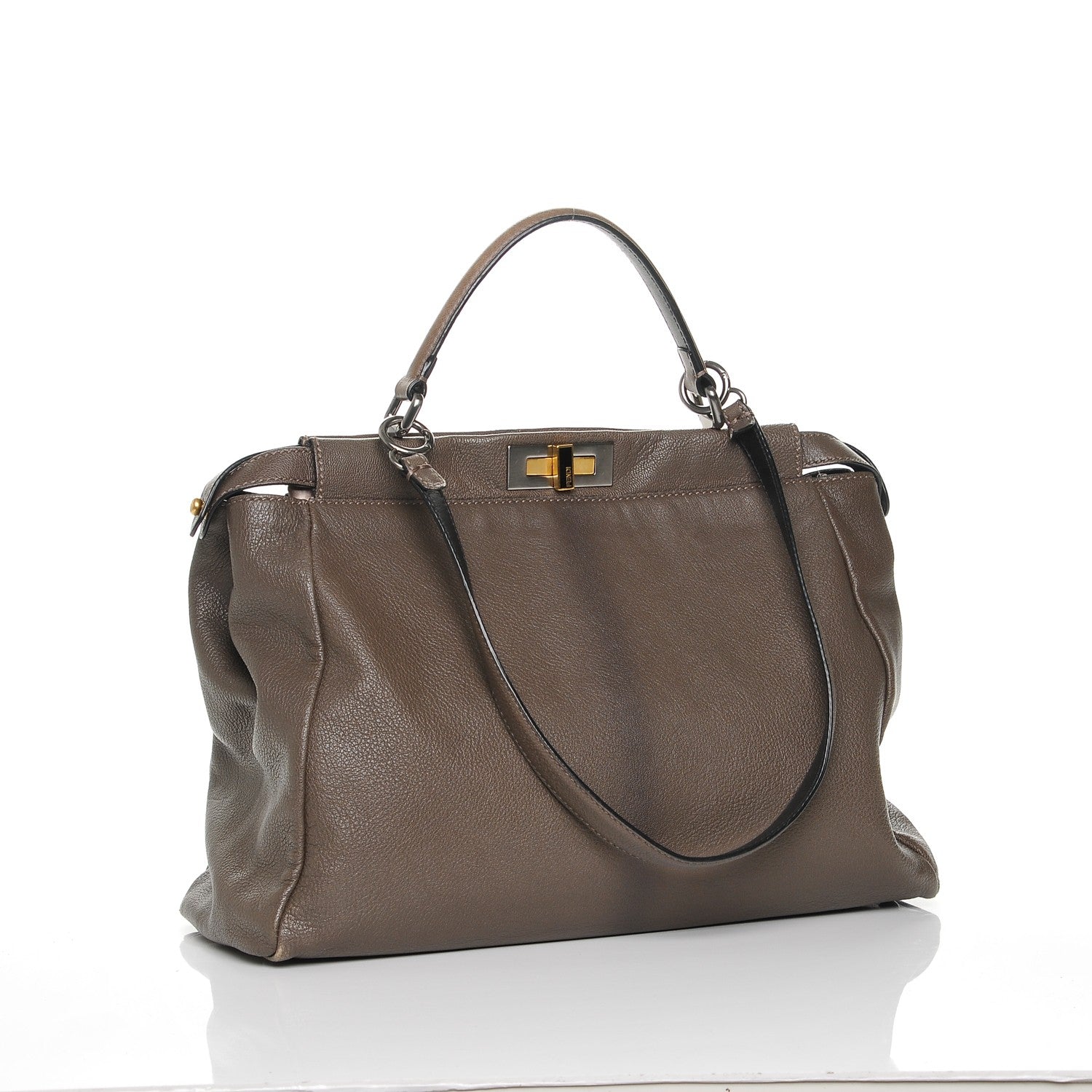 Fendi Goatskin Zucca Large Peekaboo Iconic Satchel Taupe Tobacco Moro 3 of 6