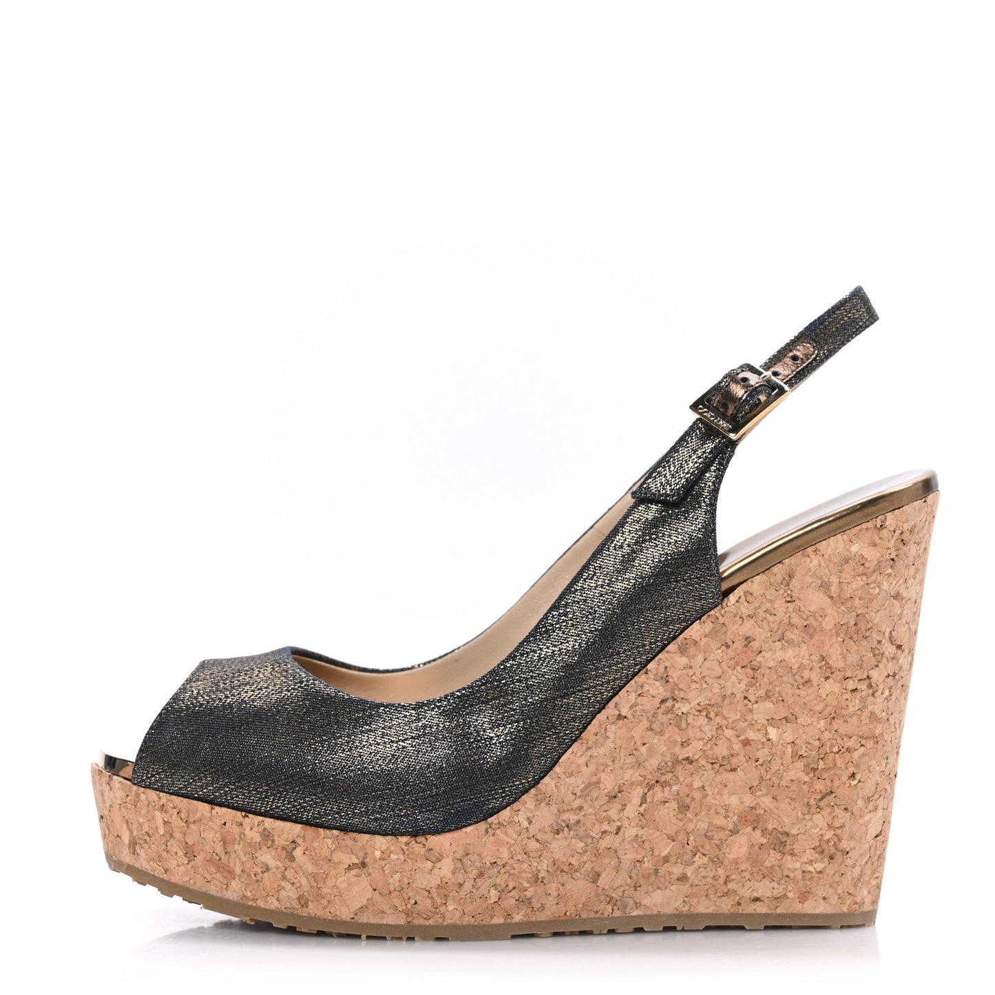 Metallic Crushed Patent Cork Prova Wedge Sandals 38.5 Navy