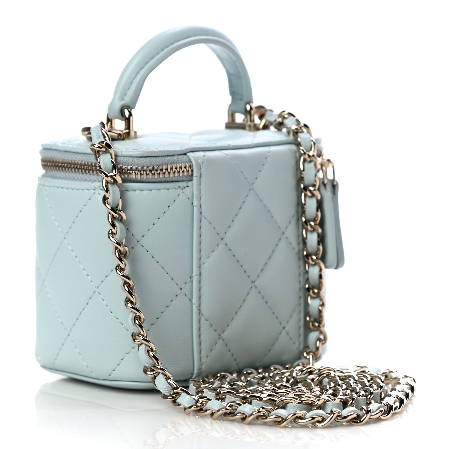 Chanel Lambskin Quilted Top Handle Mini Vanity Case With Chain Light Blue 3 of 10