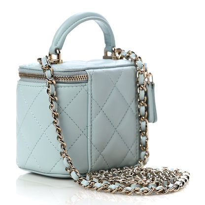 Chanel Lambskin Quilted Top Handle Mini Vanity Case With Chain Light Blue 3 of 10