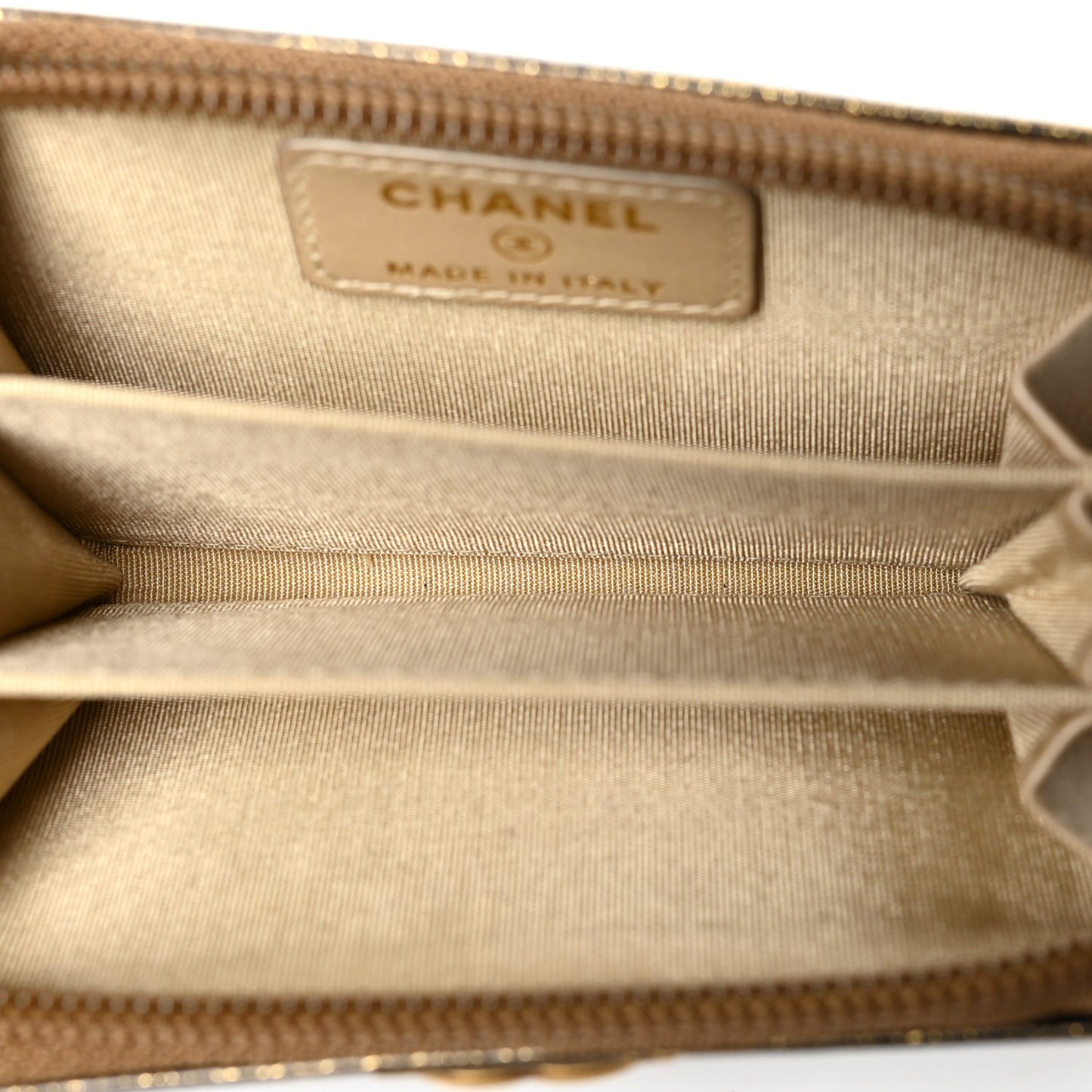 Cracked Metallic Calfskin Quilted Boy Zip Around Coin Purse Wallet Gold