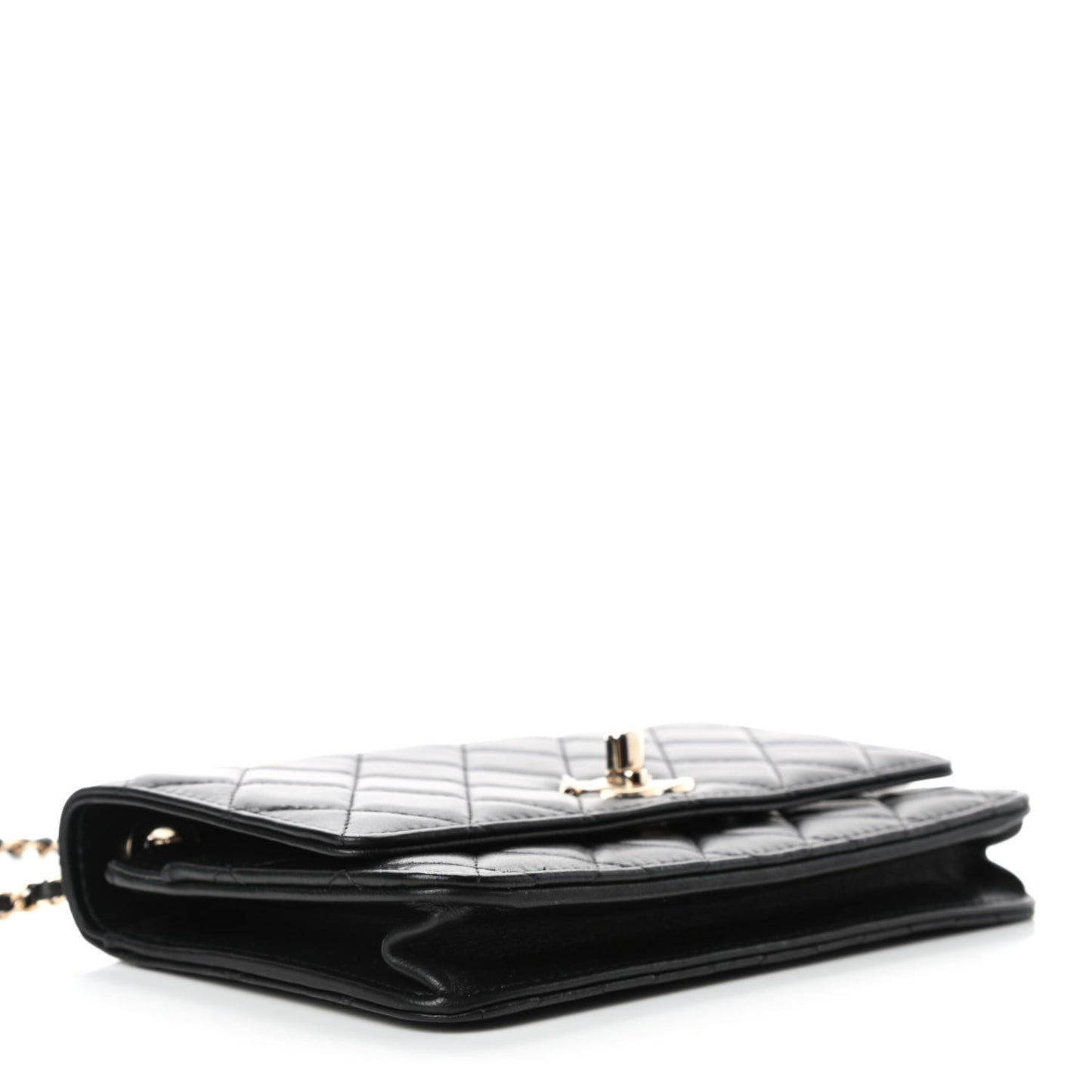 Lambskin Quilted Trendy CC Wallet On Chain WOC Black