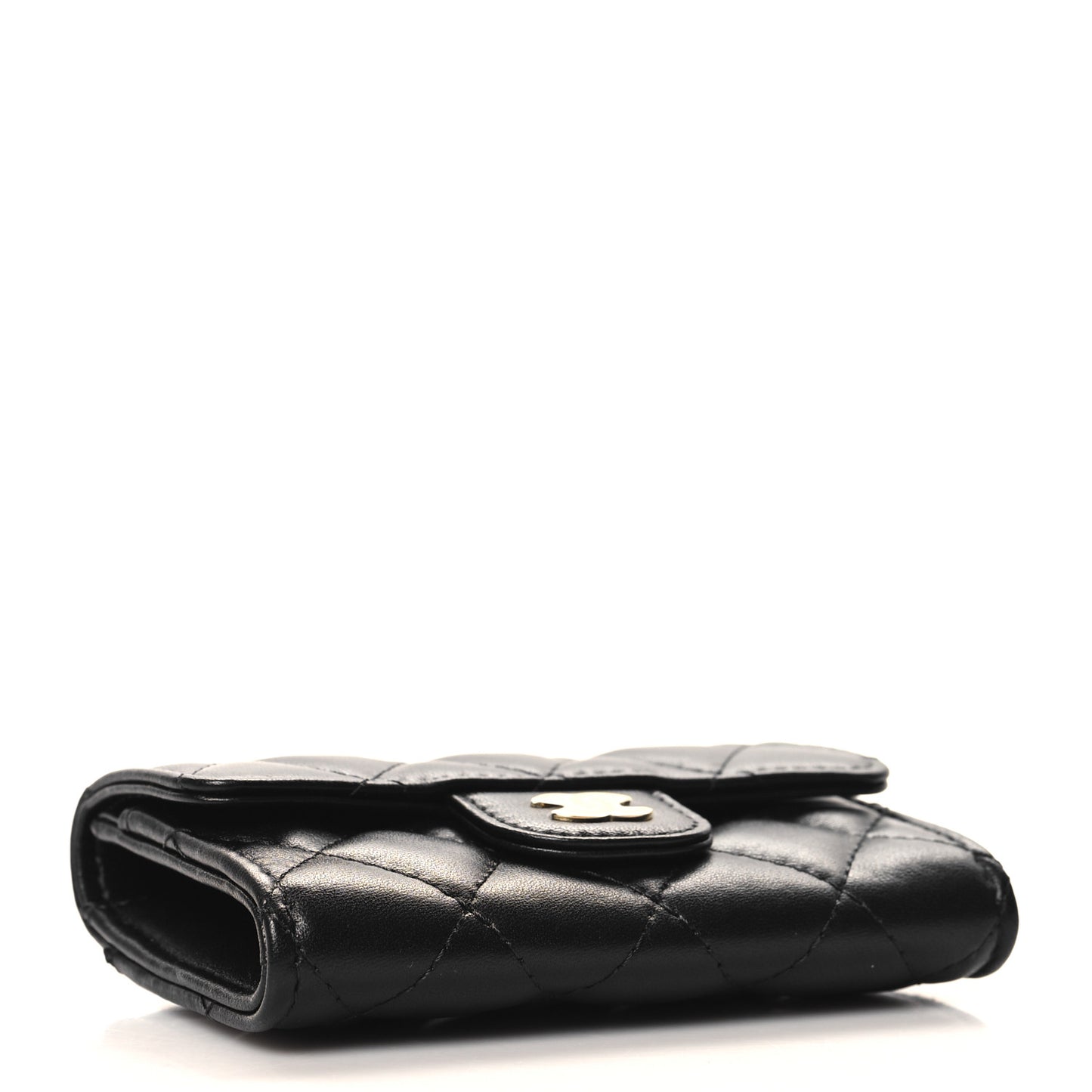Lambskin Quilted Flap Card Holder Wallet Black