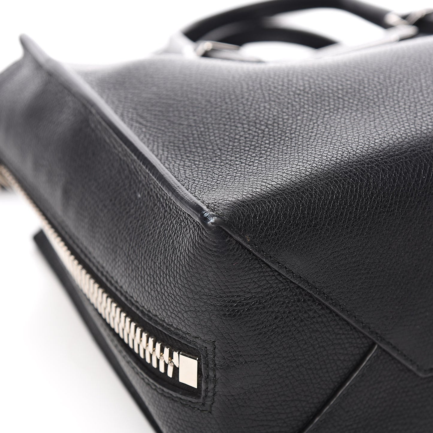 Grained Calfskin Plate Hardware Papier A6 Zip Around Tote Black