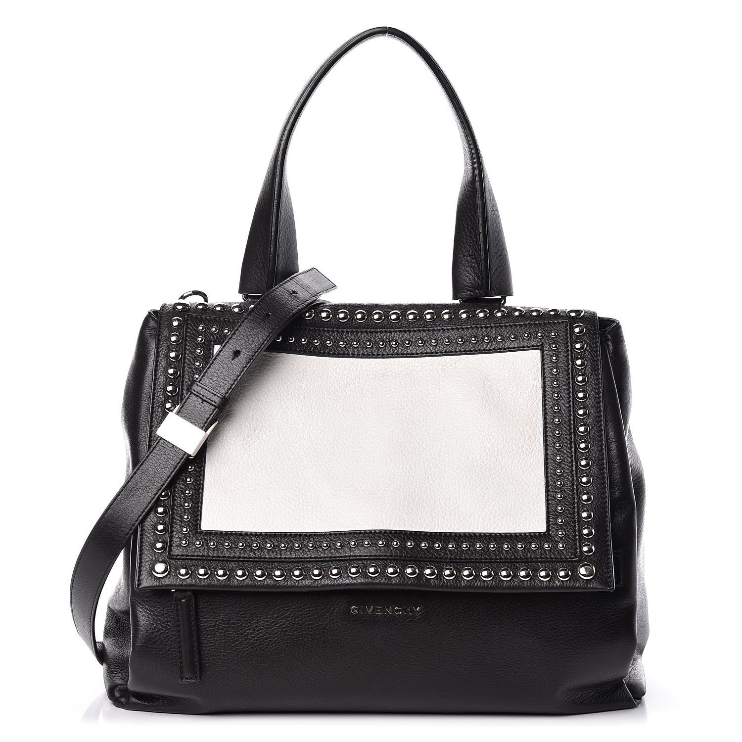 Givenchy Calfskin Studded Medium Pandora Pure Flap Bag Black White 1 of 11