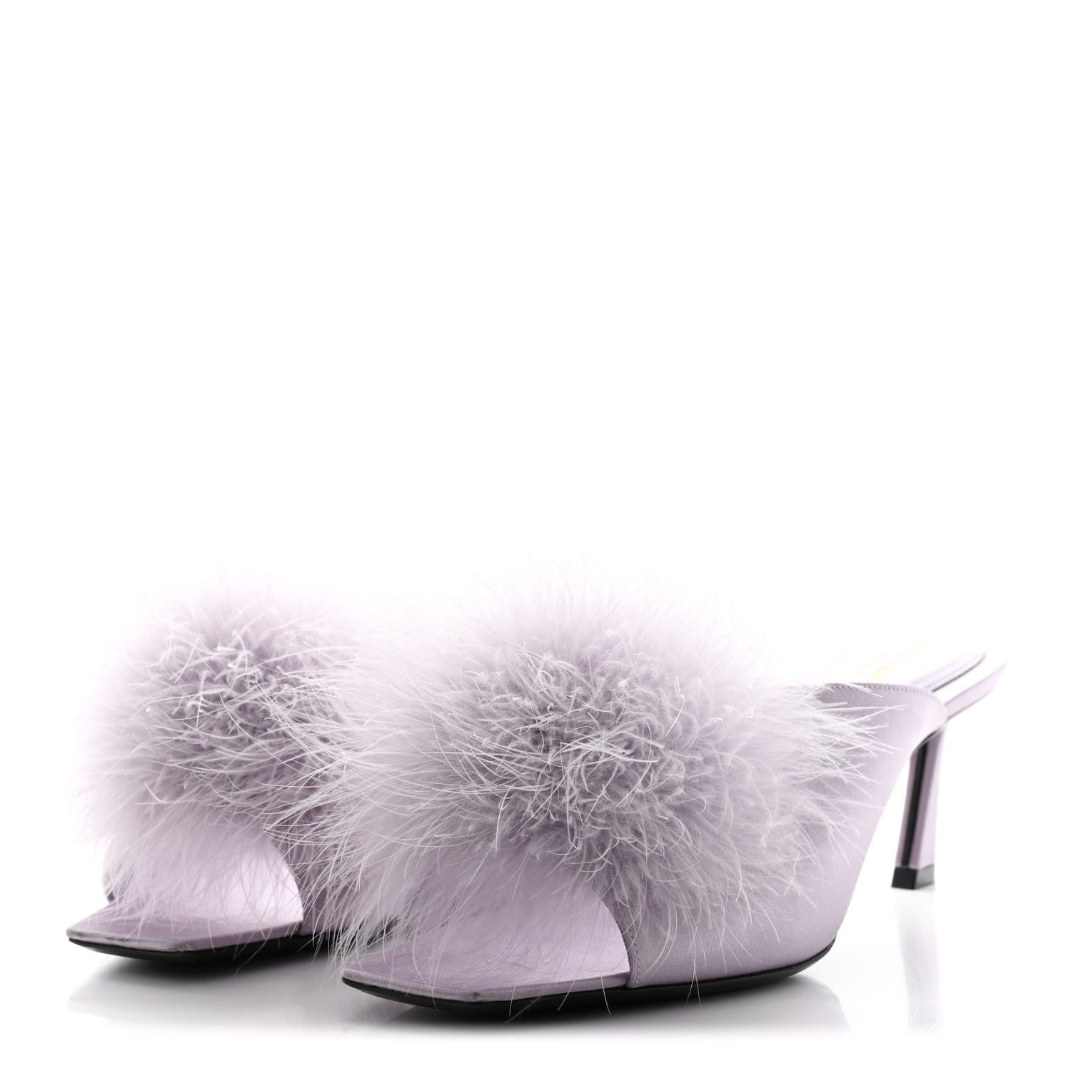 Saint Laurent Satin Feather Mae Mule Sandals 38 Soft Lila 3 of 15