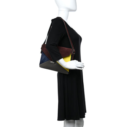 Celine Suede Calfskin Pony Hair Medium Tri-Color Diamond Shoulder Bag Blood 2 of 14