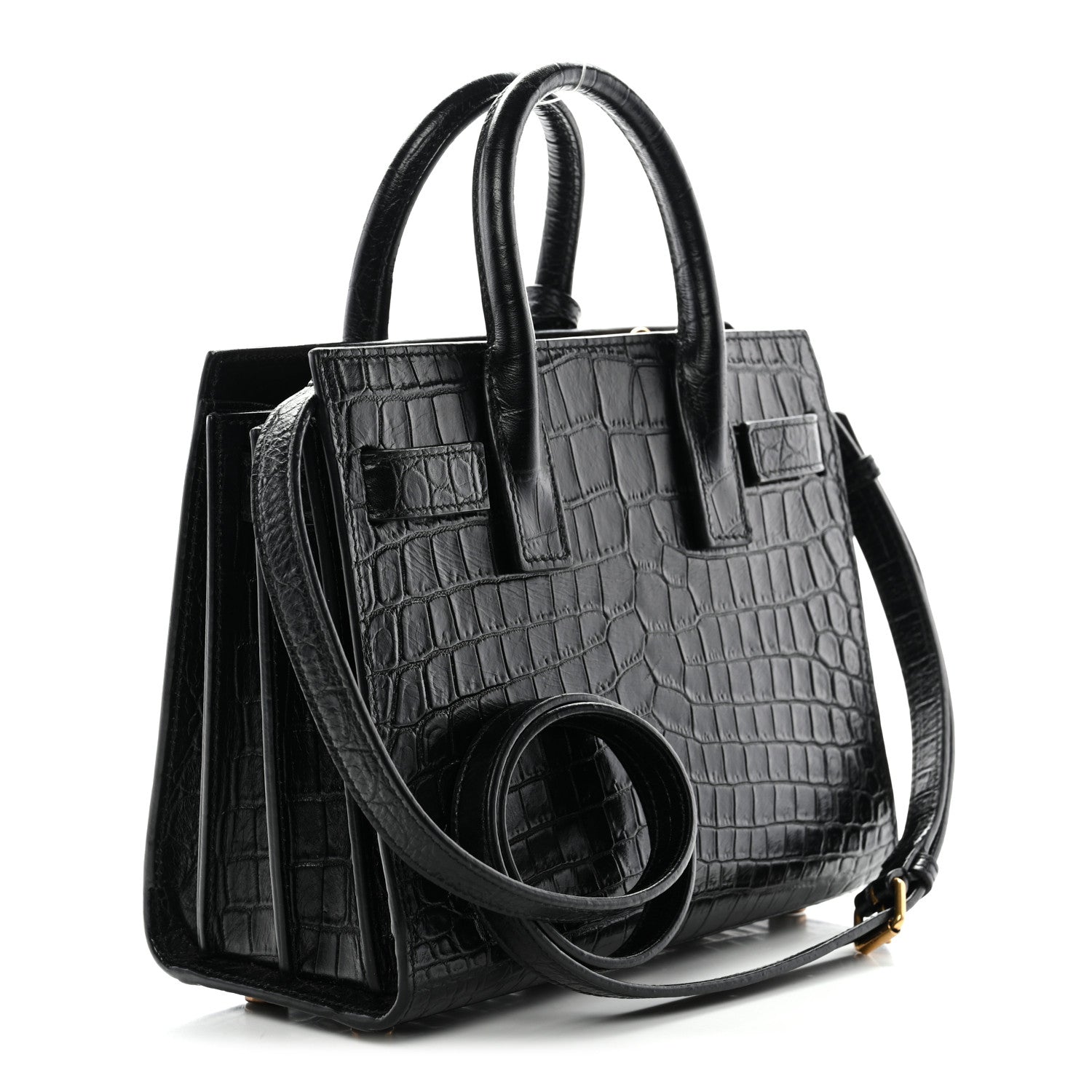 Saint Laurent Calfskin Crocodile Embossed Nano Sac De Jour Black 3 of 11