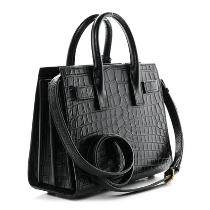 Saint Laurent Calfskin Crocodile Embossed Nano Sac De Jour Black 3 of 11