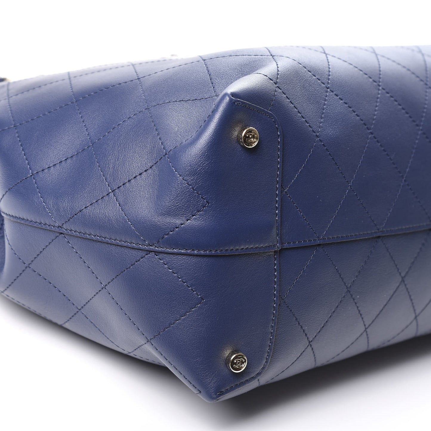 Calfskin Stitched Large Shopping Bag Navy Blue