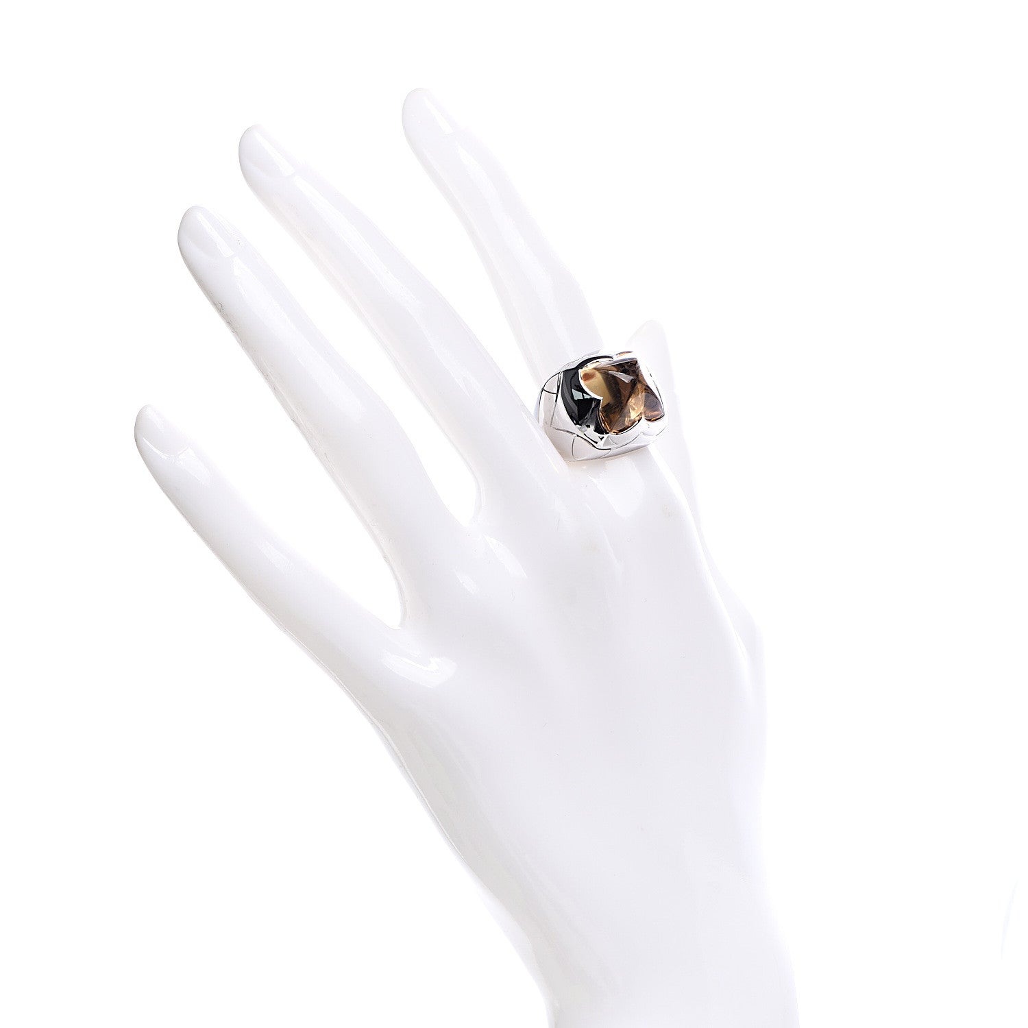Bulgari 18K White Gold Citrine Ring 53 6.25 2 of 8