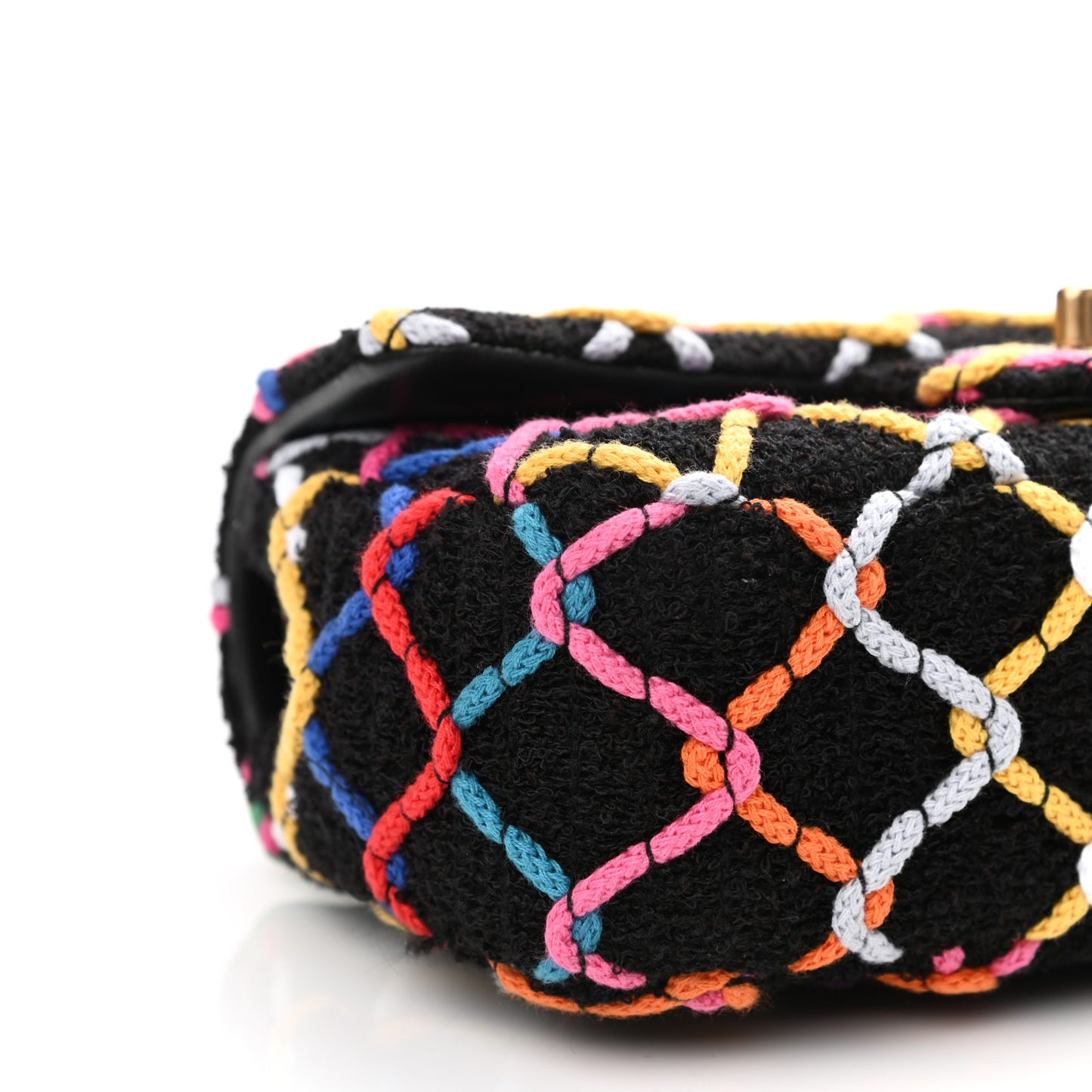 Tweed Diamond Threaded Mini Rectangular Pearl Crush Flap Black Multicolor