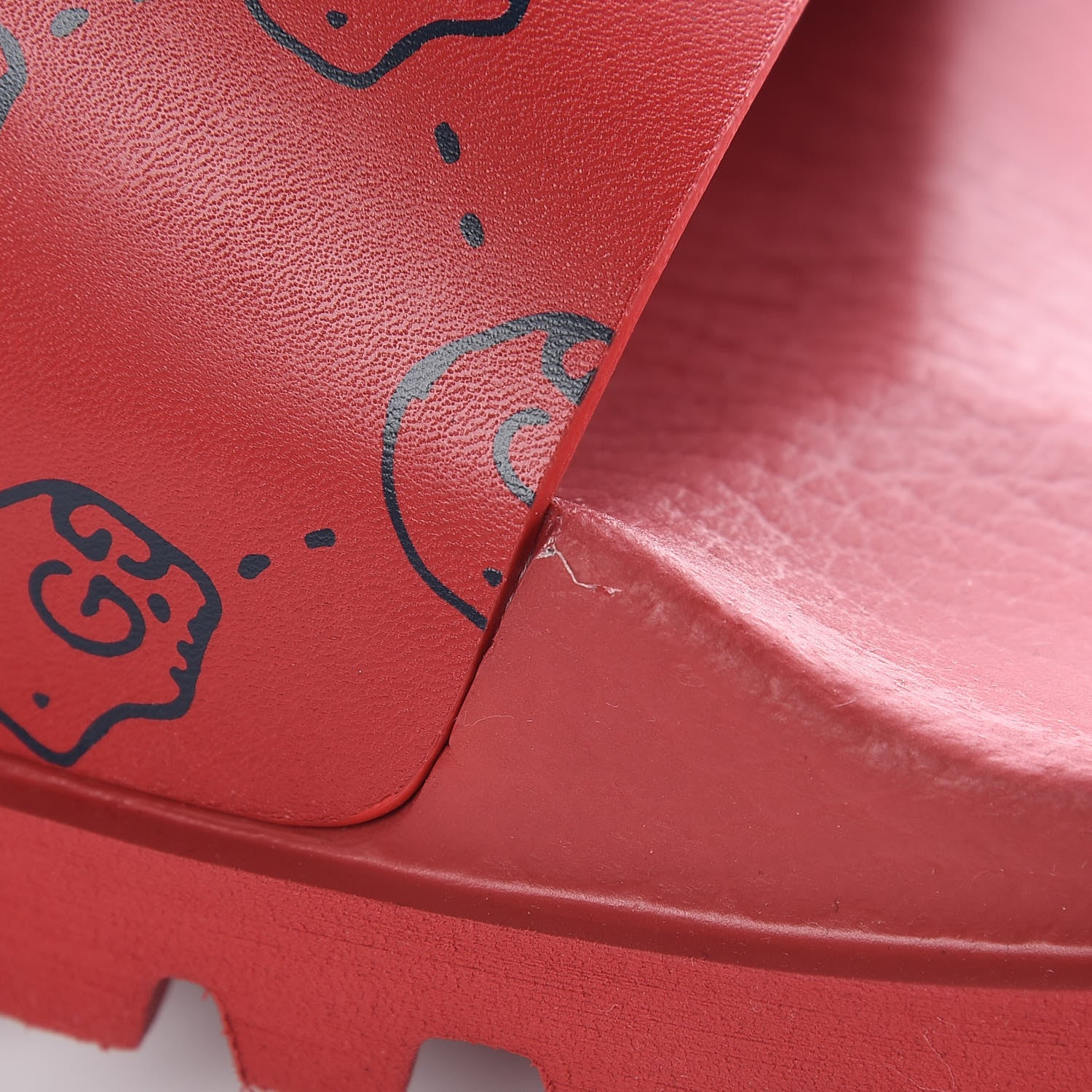 Gucci Calfskin Rubber GucciGhost Hamlet Skull Mens Lug Sole Slide Sandals 8 Hibiscus Red Blue Agata 8 of 9