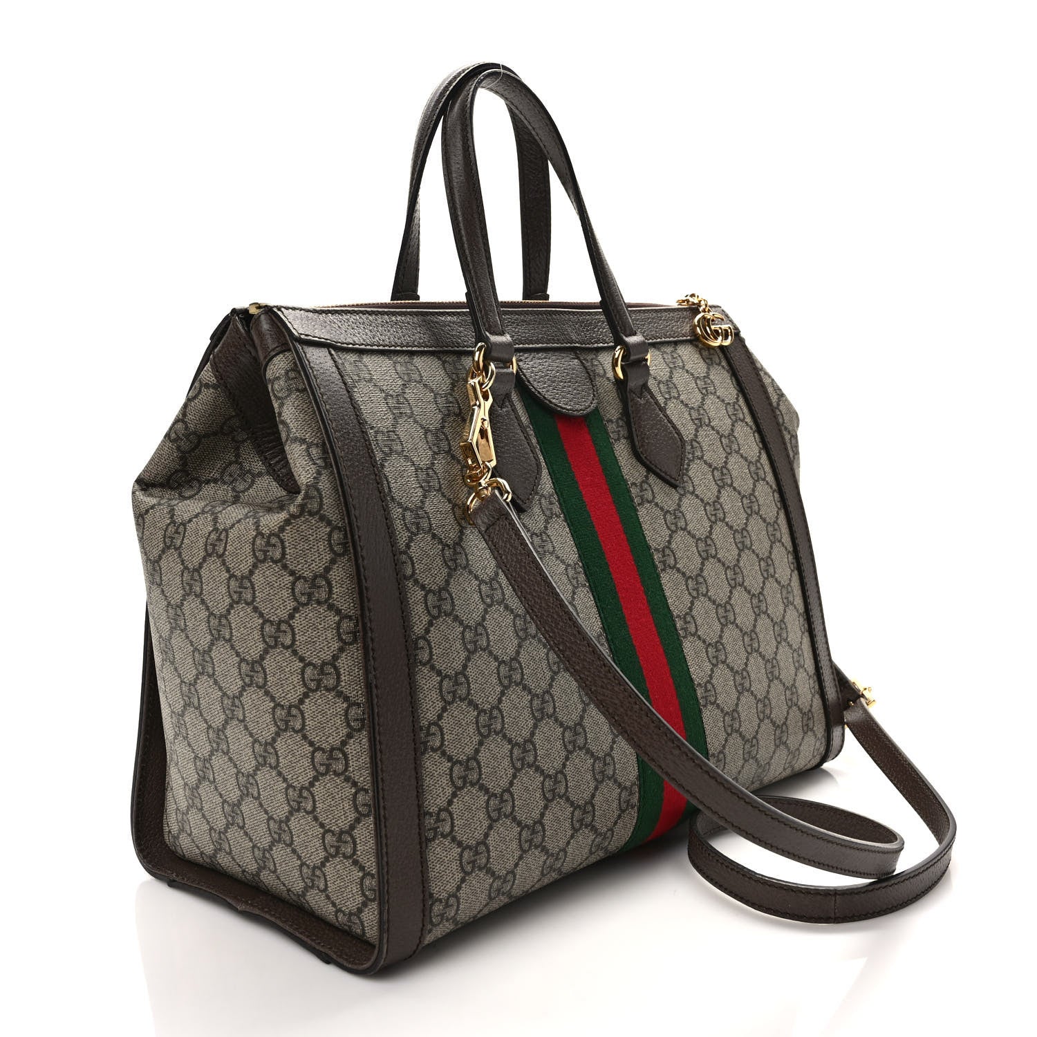 Gucci GG Supreme Monogram Web Medium Ophidia Tote Bag Brown 3 of 9
