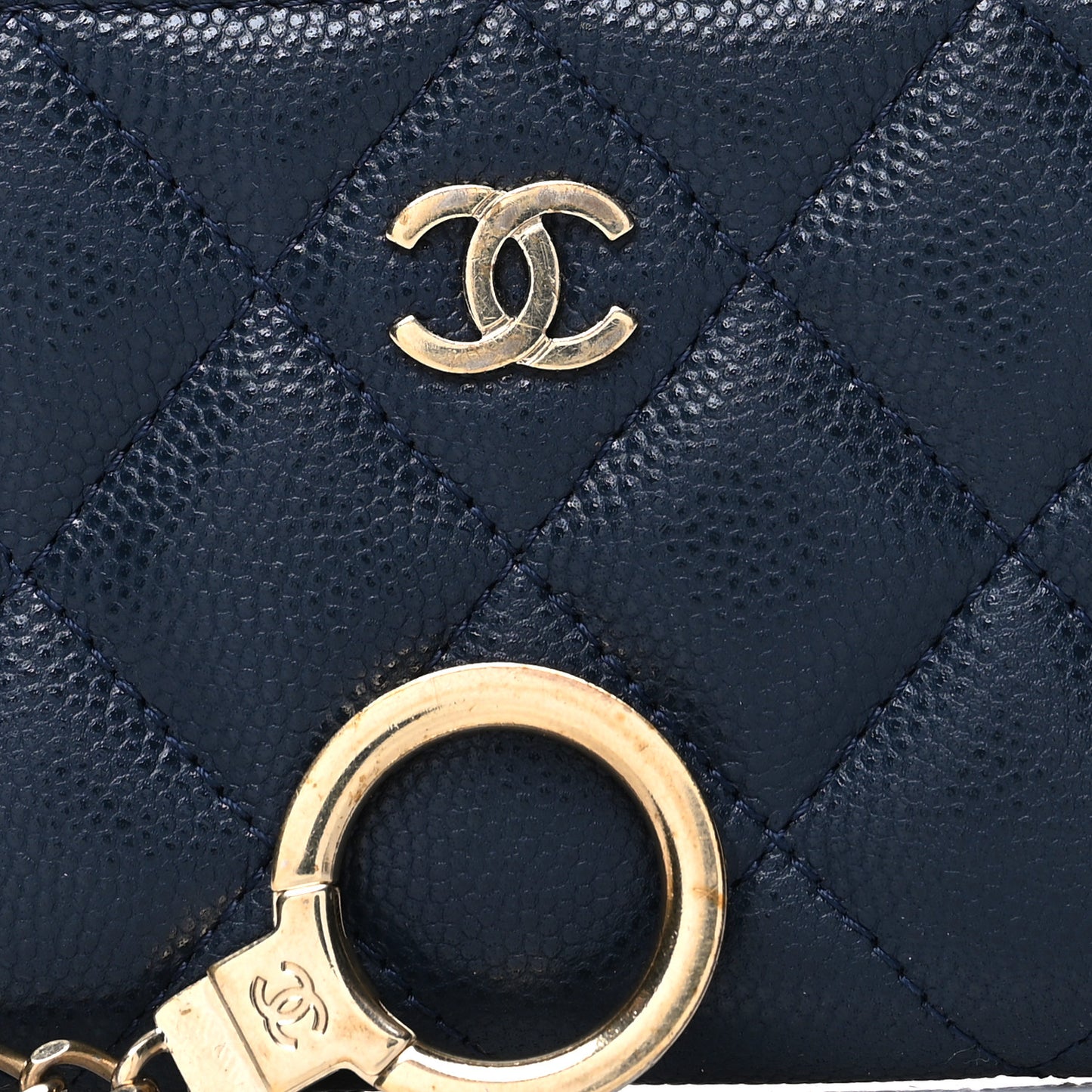 Caviar Quilted Key Holder Case Navy
