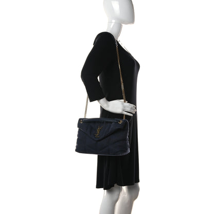 Saint Laurent Canvas Quilted Small Loulou Puffer Monogram Chain Satchel Marine 2 of 12