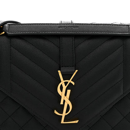Saint Laurent Grain De Poudre Textured Mixed Matelasse Triquilt Medium Monogram Satchel Black 8 of 11
