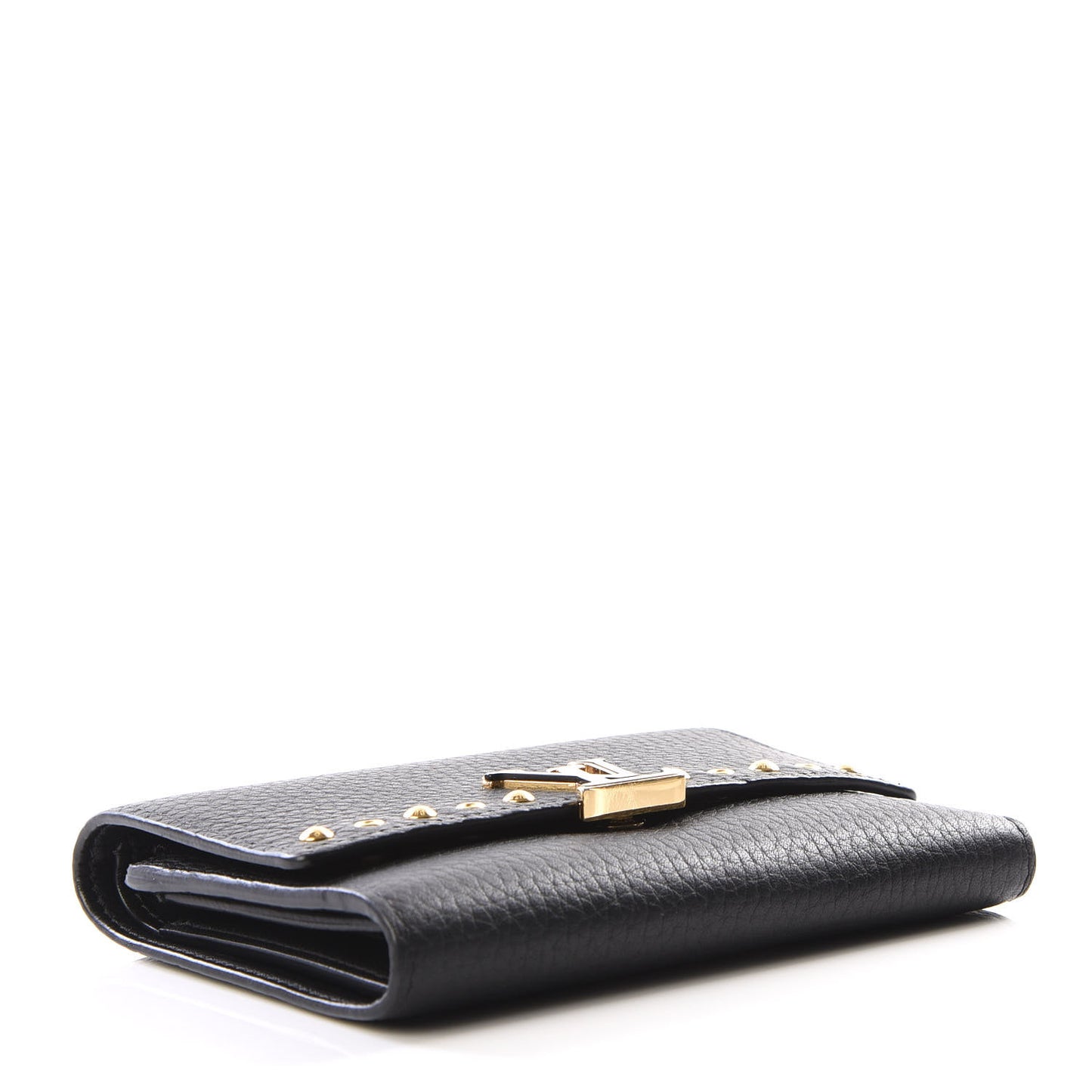 Taurillon Capucines Studded Compact Wallet Black