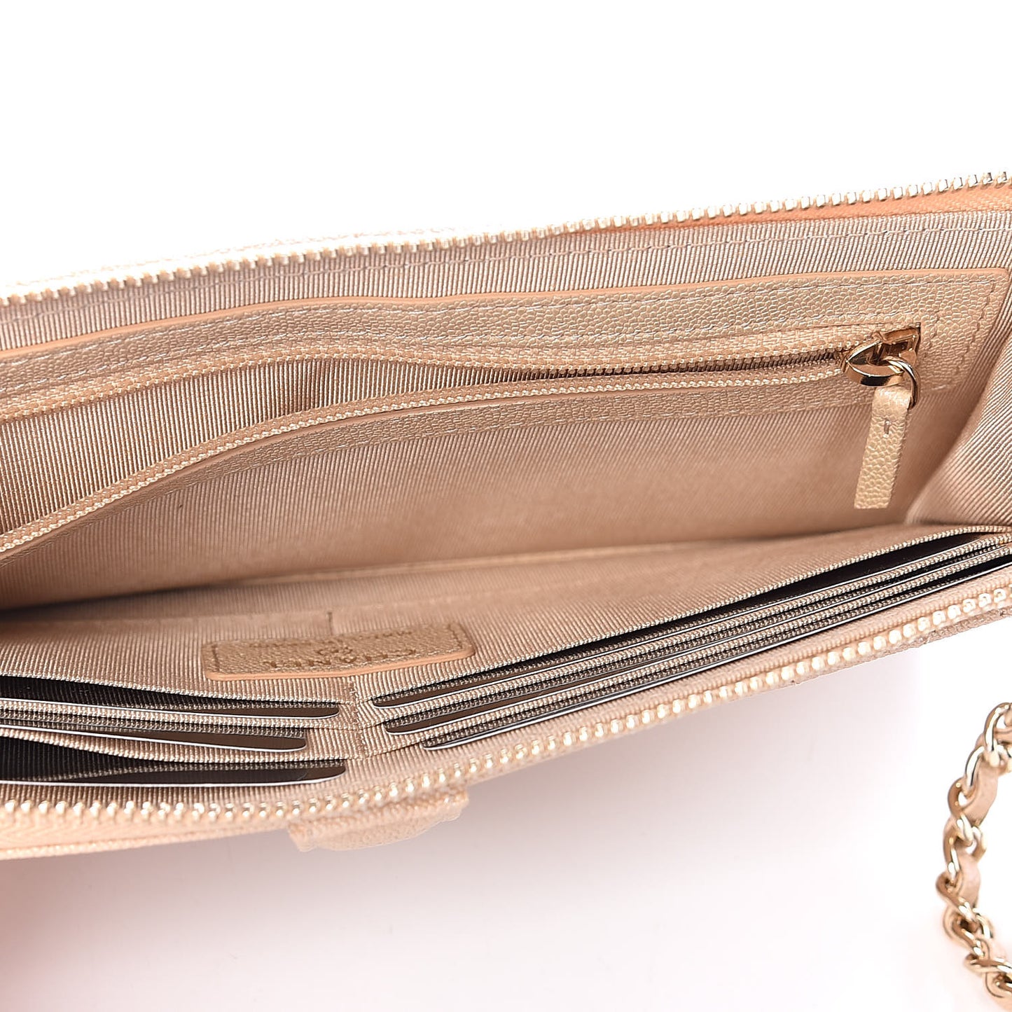 Iridescent Caviar Quilted Classic Pouch With Handle Beige