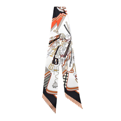 Hermes Silk Bouquets Selliers Twilly White Black Caramel 2 of 3