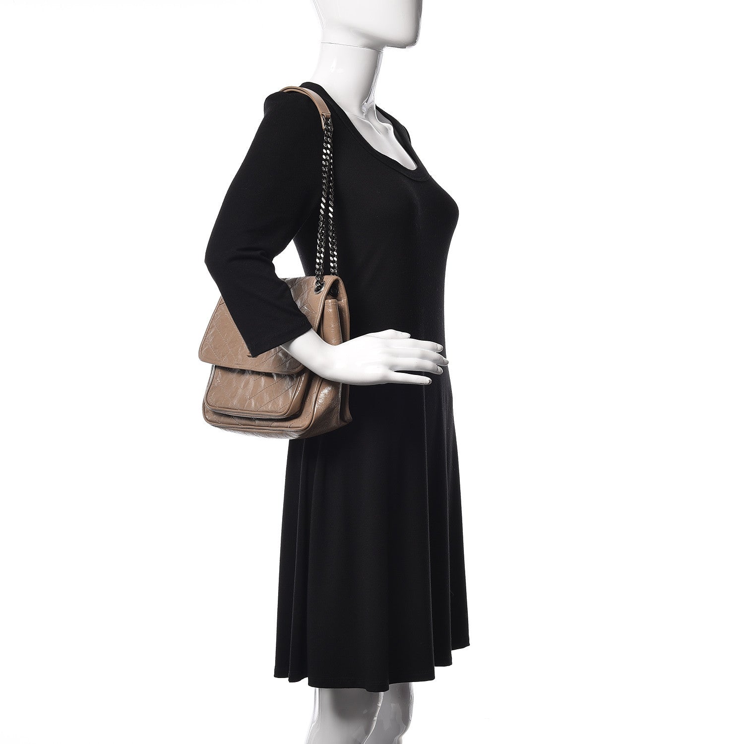 Saint Laurent Crinkled Calfskin Matelasse Monogram Medium Niki Chain Satchel Light Taupe 2 of 9