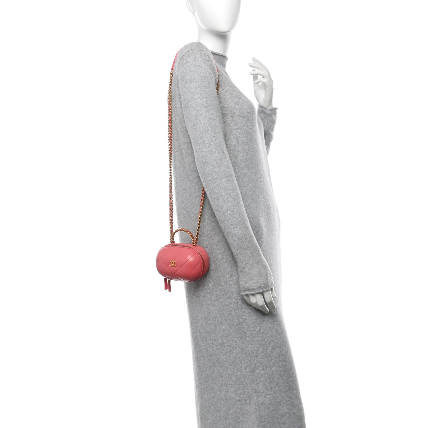 Lambskin Quilted CC Bubble Vanity Case With Chain Pink