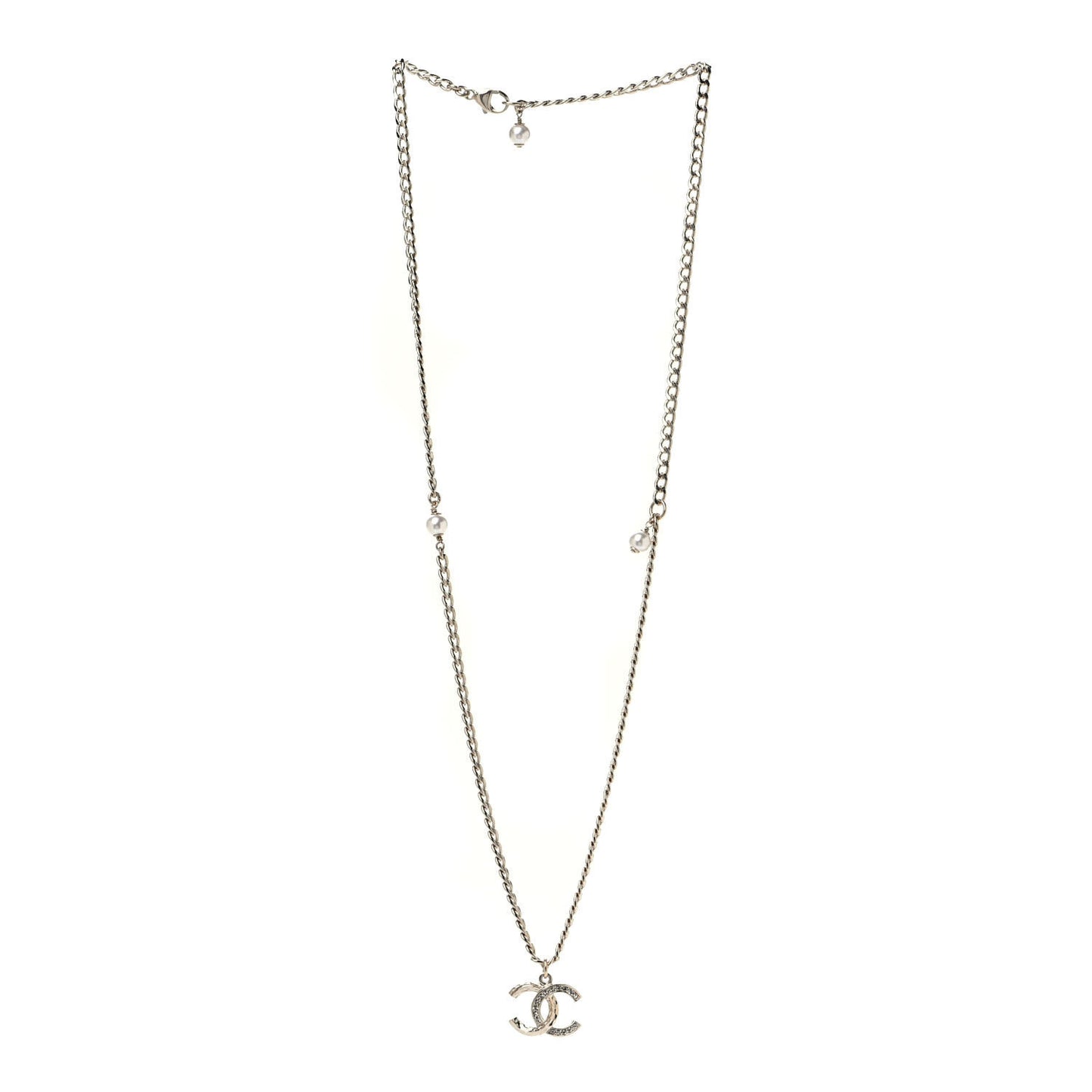 Crystal Pearl CC Pendant Necklace Gold