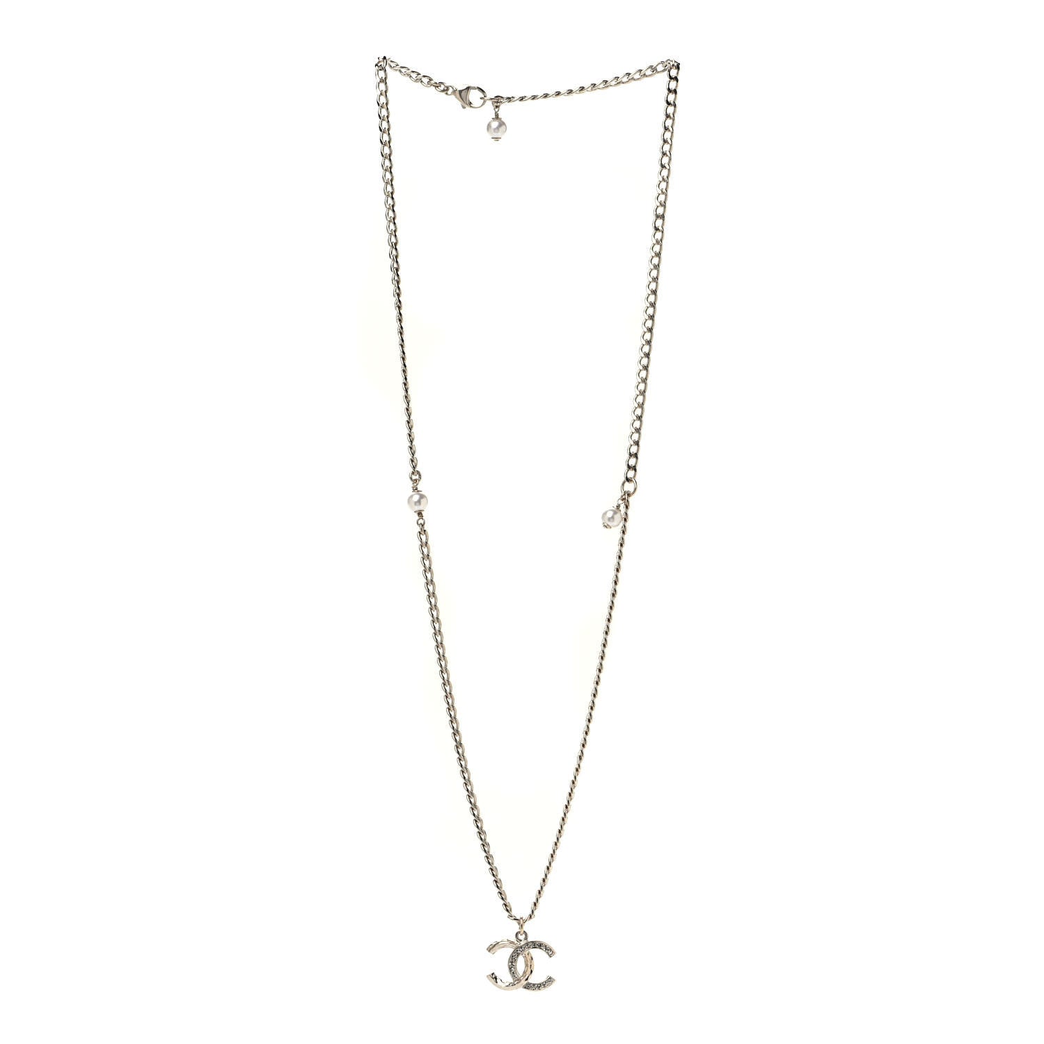 Chanel Crystal Pearl CC Pendant Necklace Gold 2 of 4