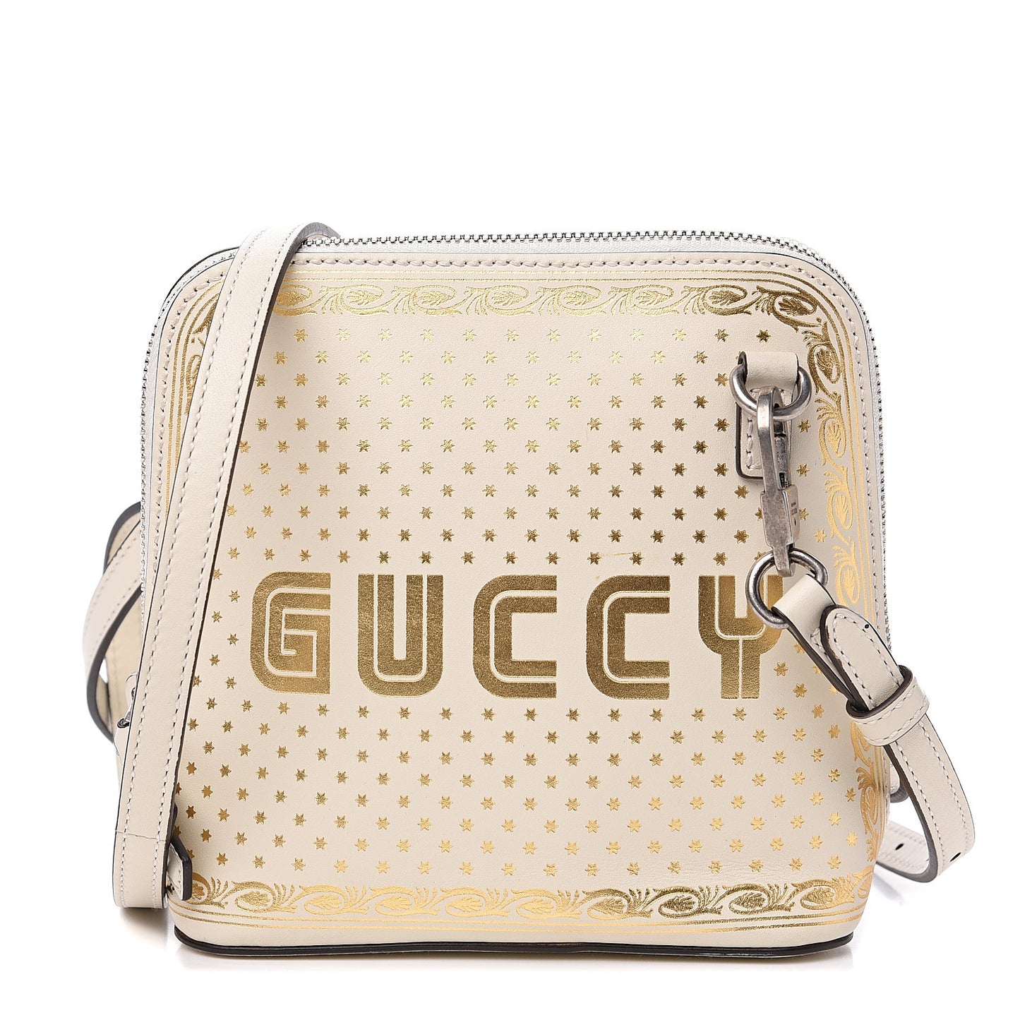 X SEGA Calfskin GUCCY Stars Mini Dome Shoulder Bag Mystic White Gold