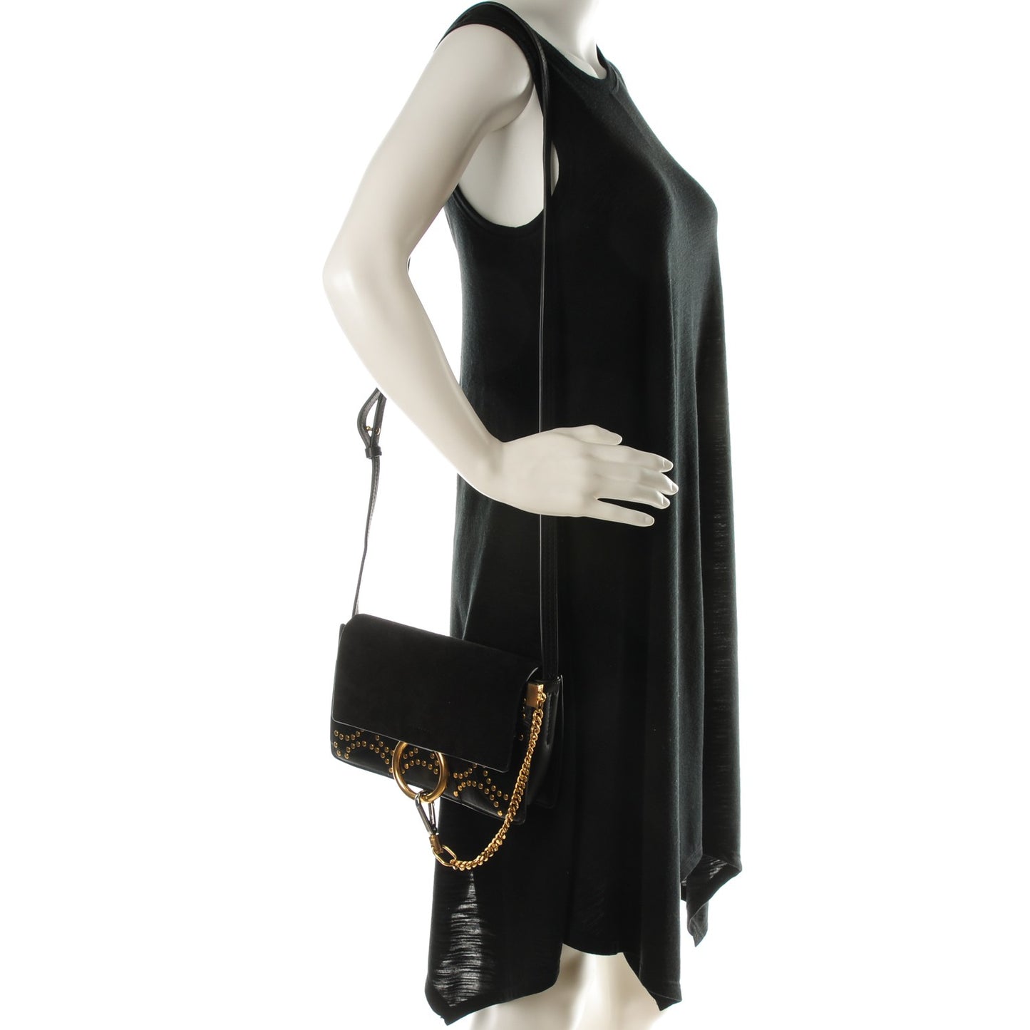 Suede Calfskin Studded Small Faye Shoulder Bag Black