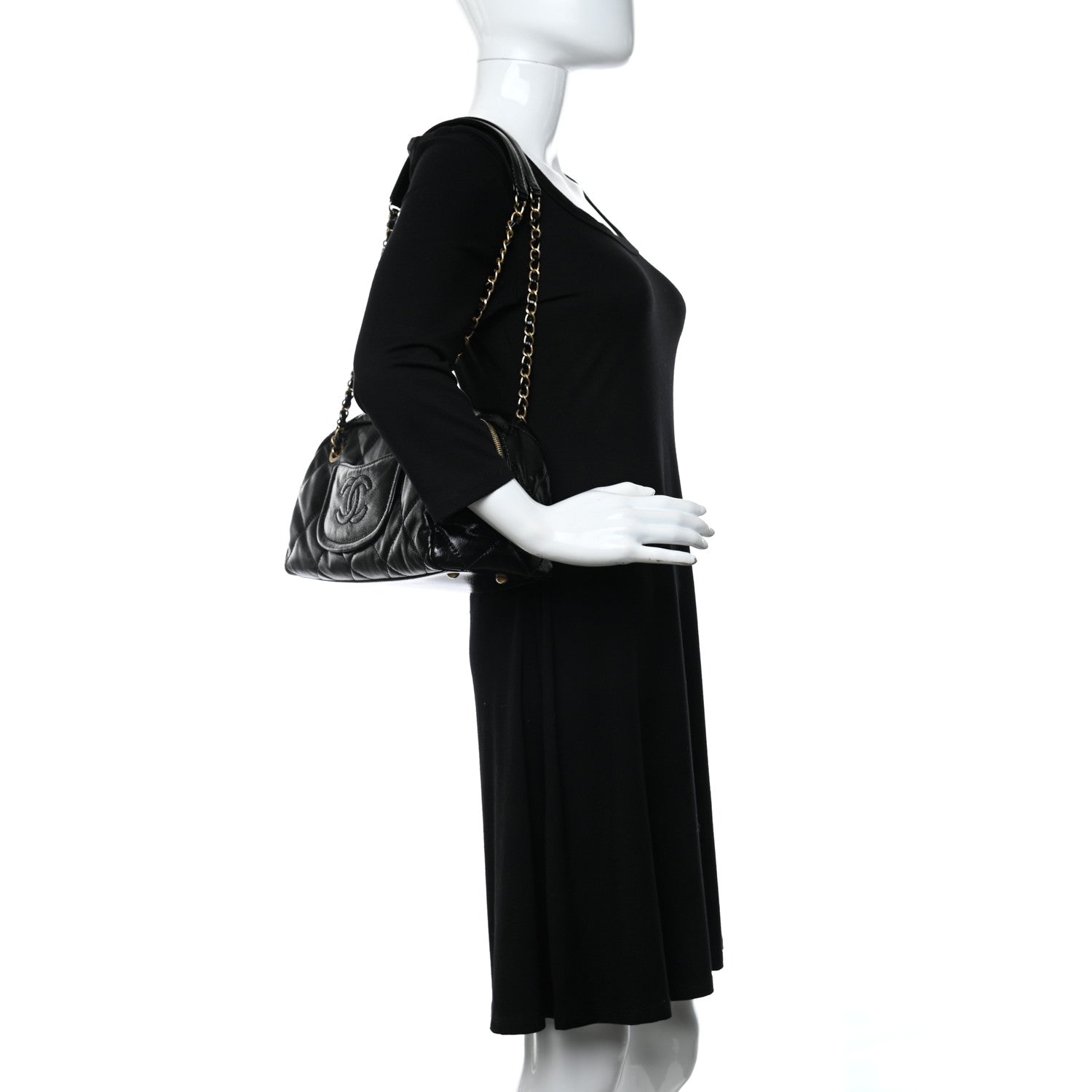 Chanel Shiny Aged Calfskin Quilted Bowler Bag Black 2 of 10