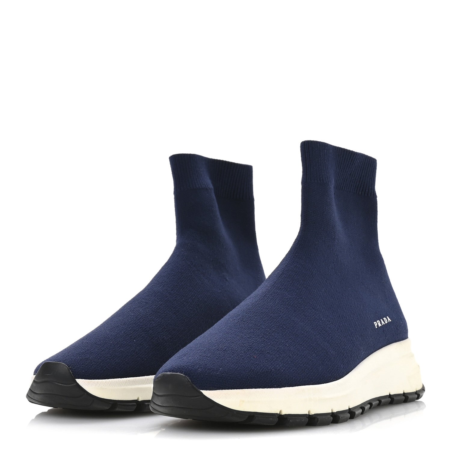 Prada Knit Fabric Logo Sneakers 39 Navy 4 of 7