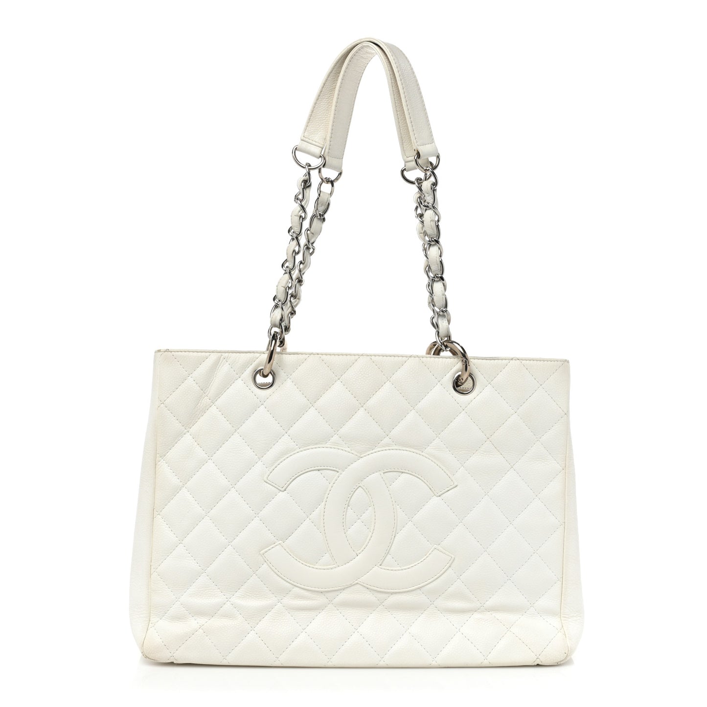 Caviar Quilted Grand Shopping Tote GST White