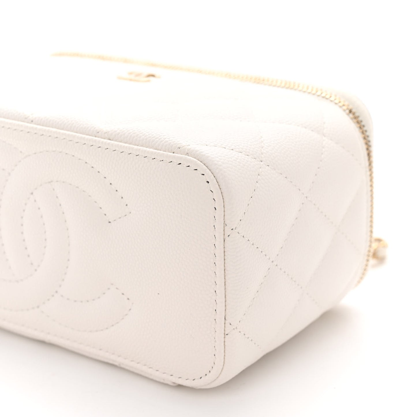Caviar Quilted Small Vanity Case With Chain White
